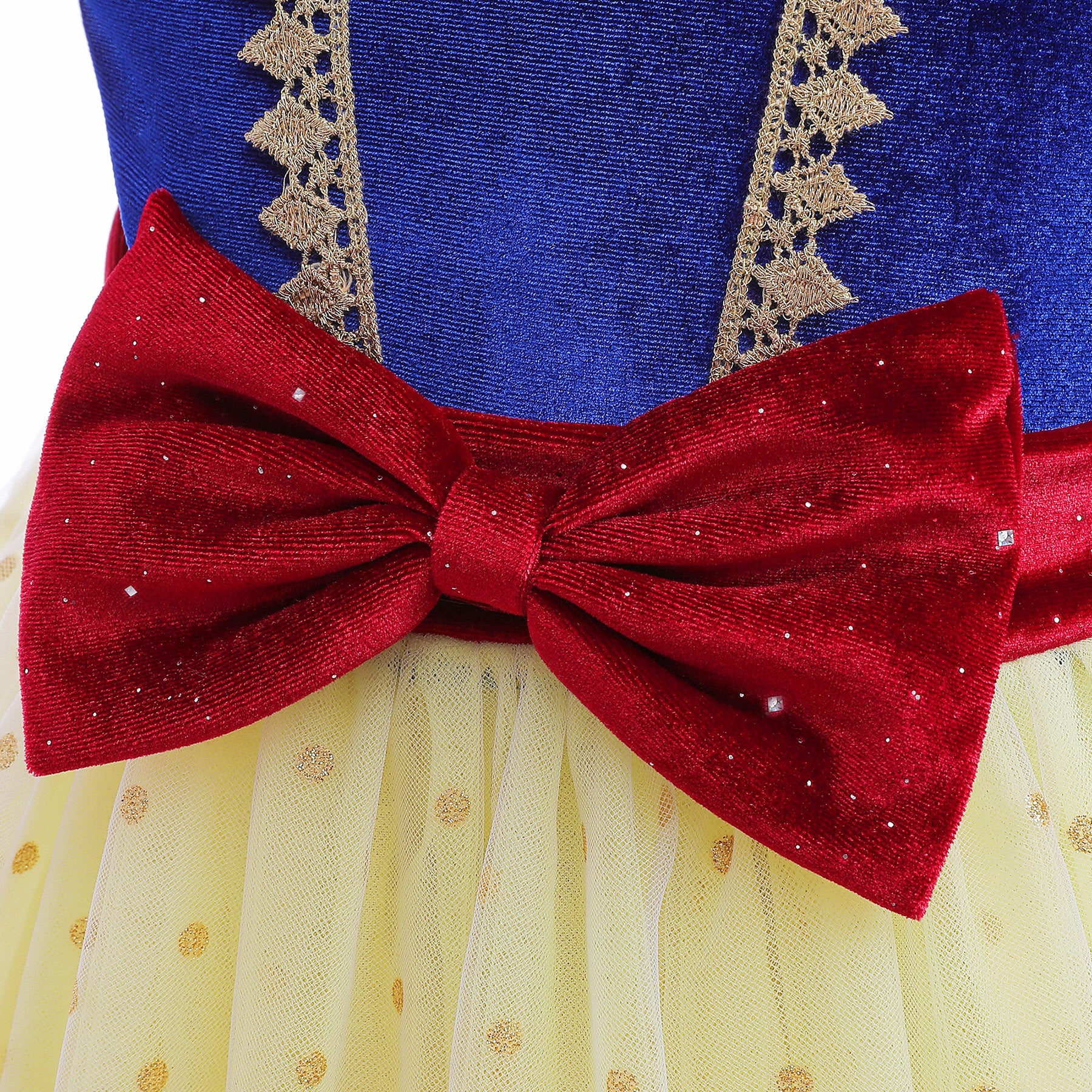 Girls Yellow Cotton Puff Sleeve Applique Fit & Flare Dress
