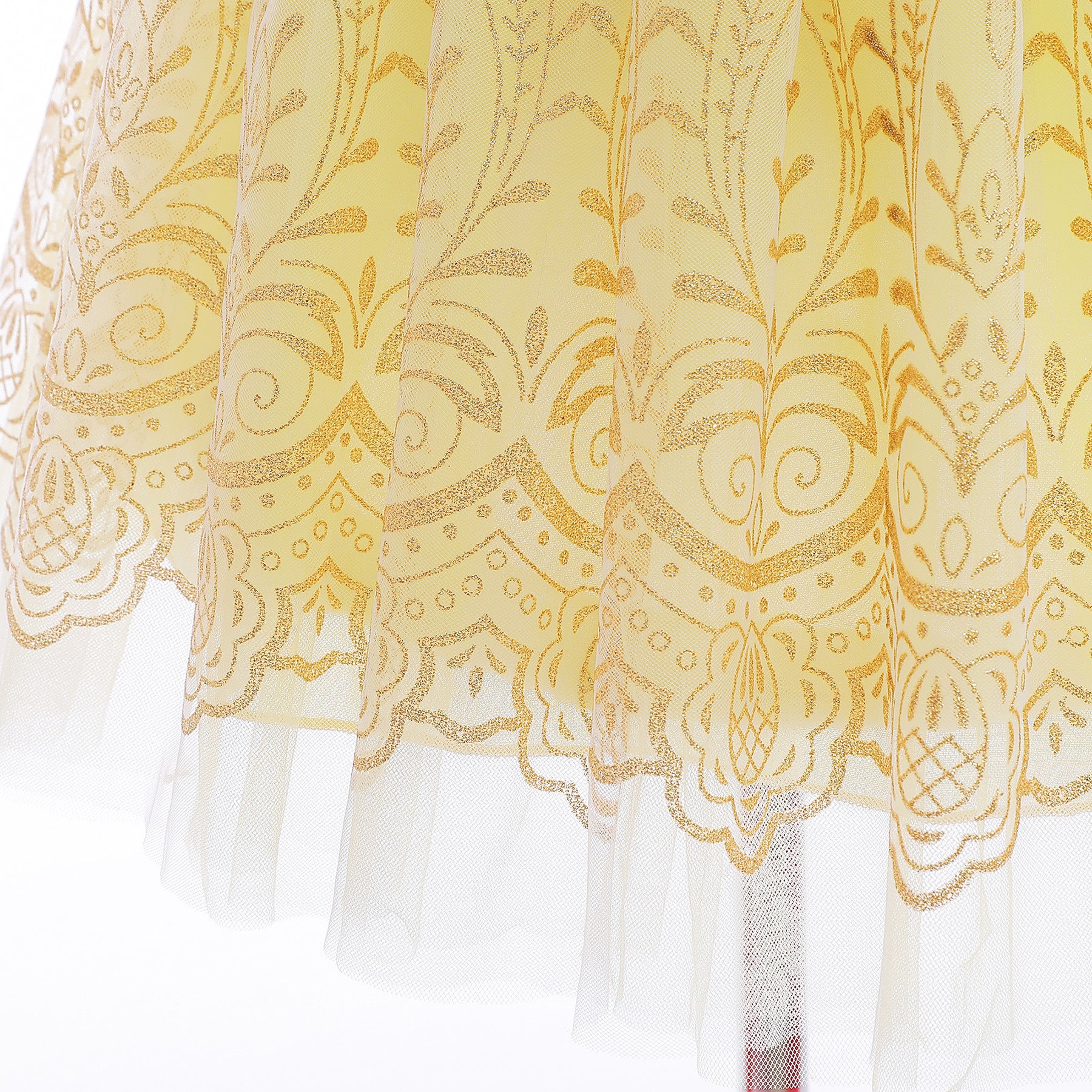 Girls Yellow Cotton Puff Sleeve Applique Fit & Flare Dress