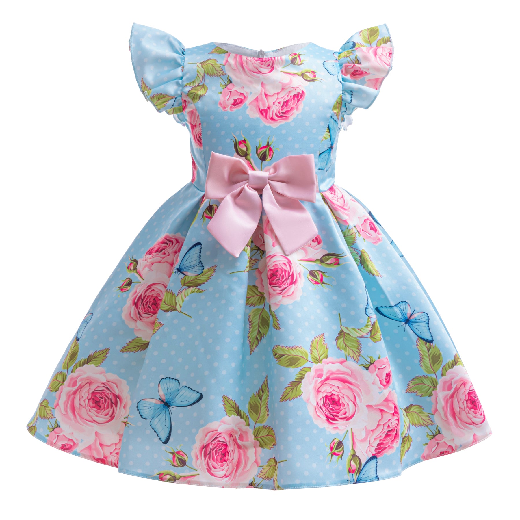 Floral Print Flutter Sleeve Fit & Flare Dress