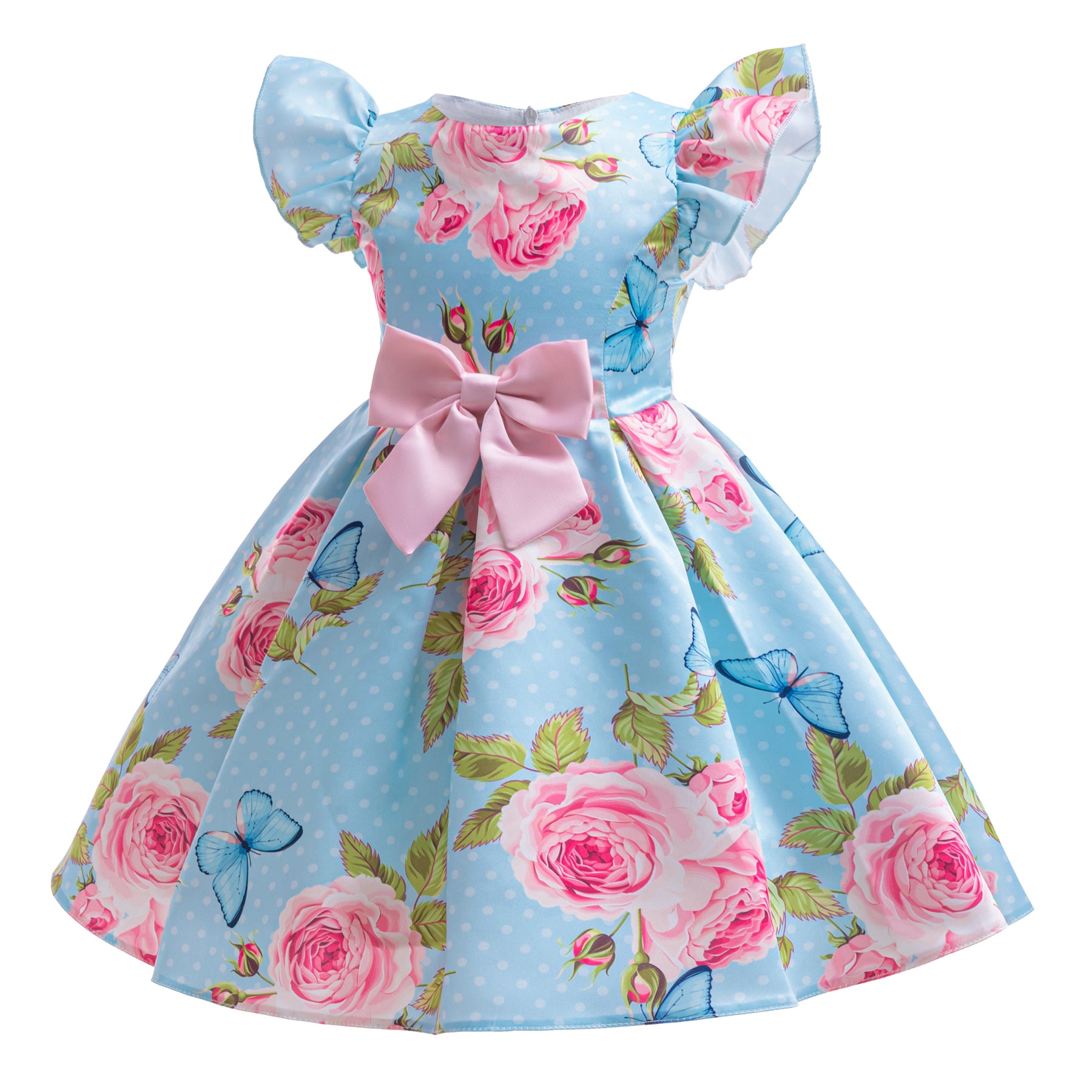 Floral Print Flutter Sleeve Fit & Flare Dress