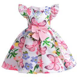 Girls Pink & White Floral Printed Balloon Dress