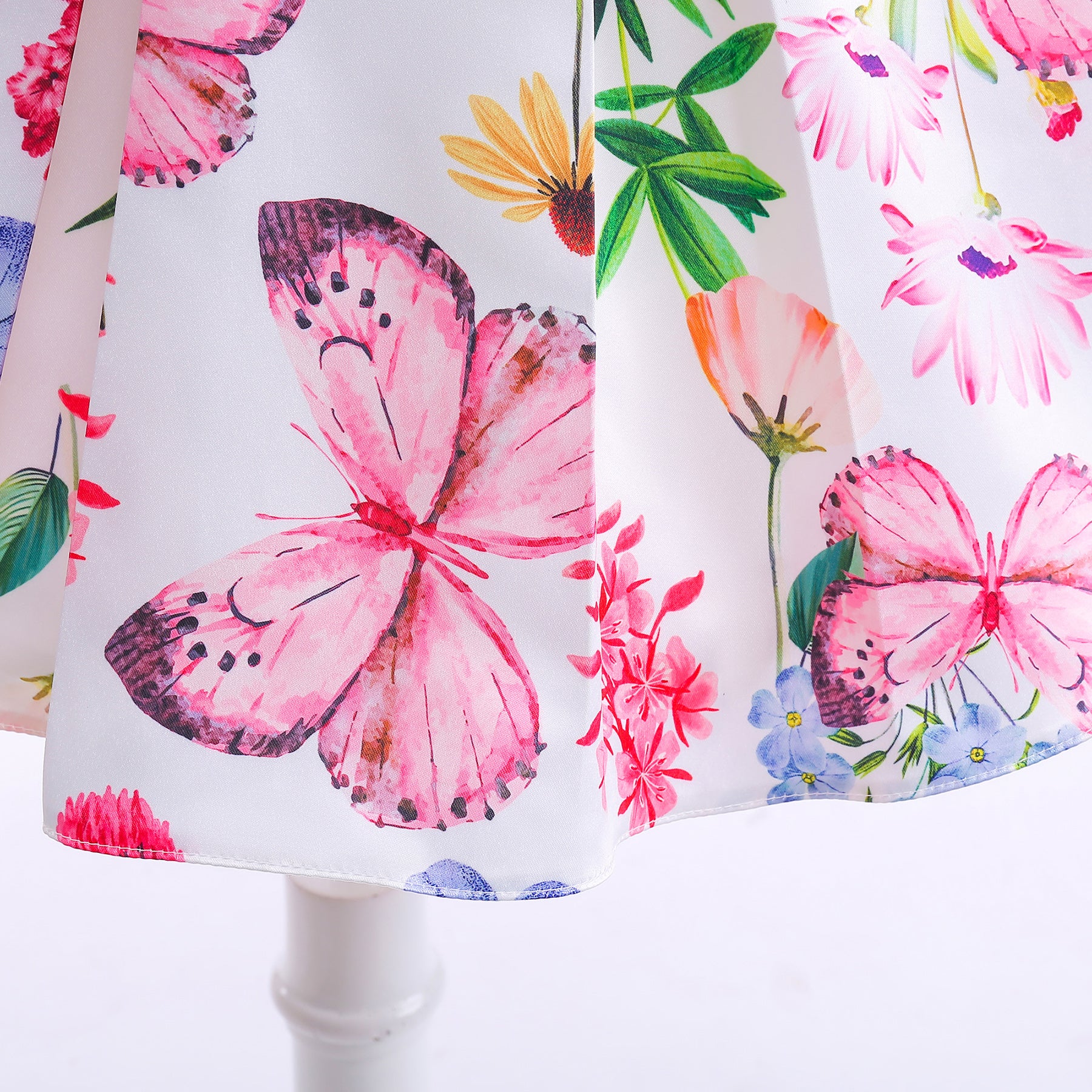 Girls Pink & White Floral Printed Balloon Dress