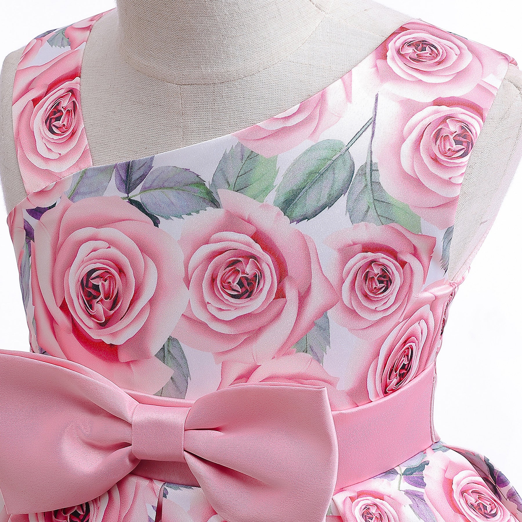 Girls Pink Floral Printed Layered Fit and Flare Dress