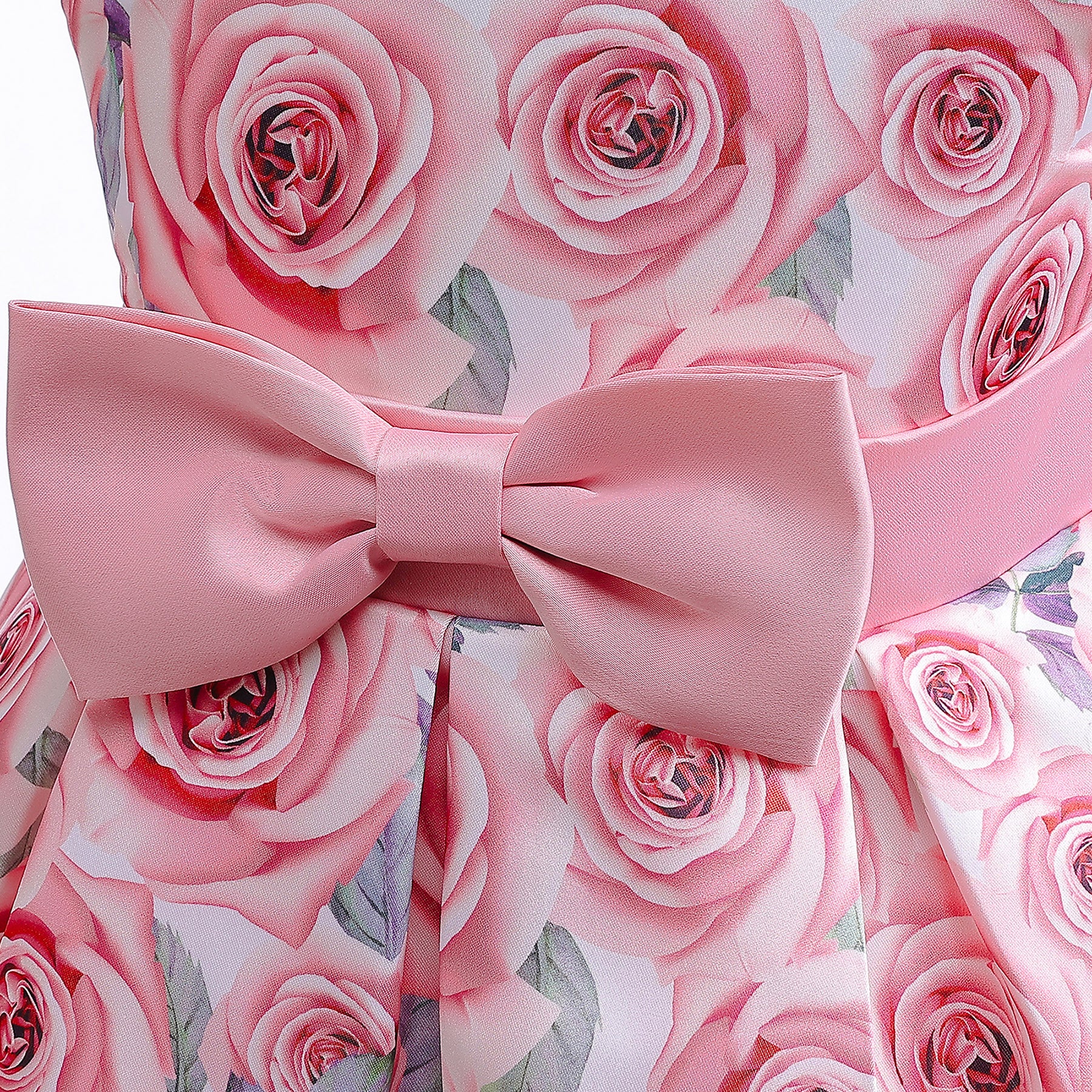 Girls Pink Floral Printed Layered Fit and Flare Dress