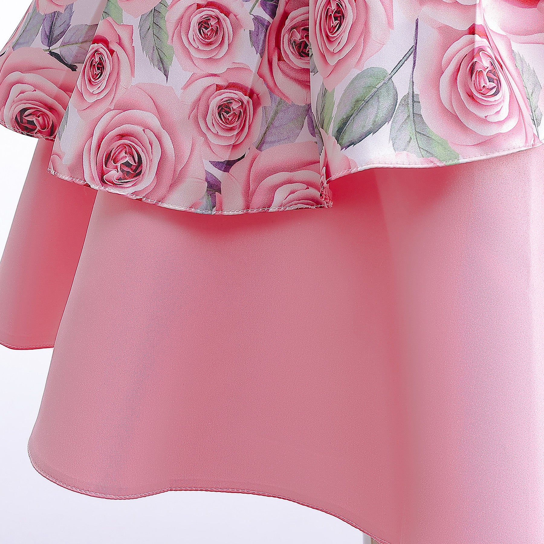 Girls Pink Floral Printed Layered Fit and Flare Dress