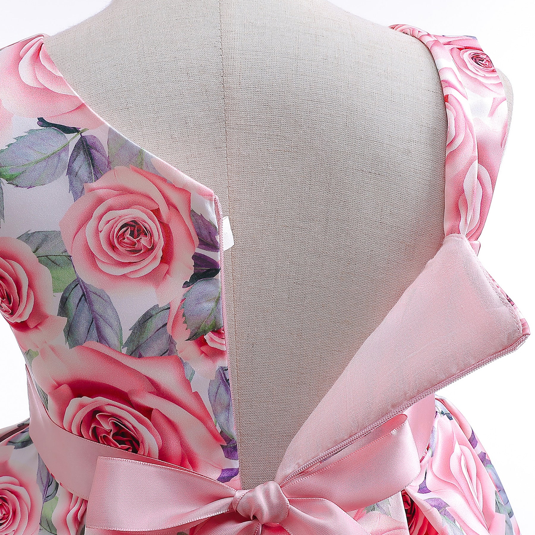 Girls Pink Floral Printed Layered Fit and Flare Dress