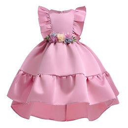 Girls Pink Ruffles Fit & Flare Cotton Dress