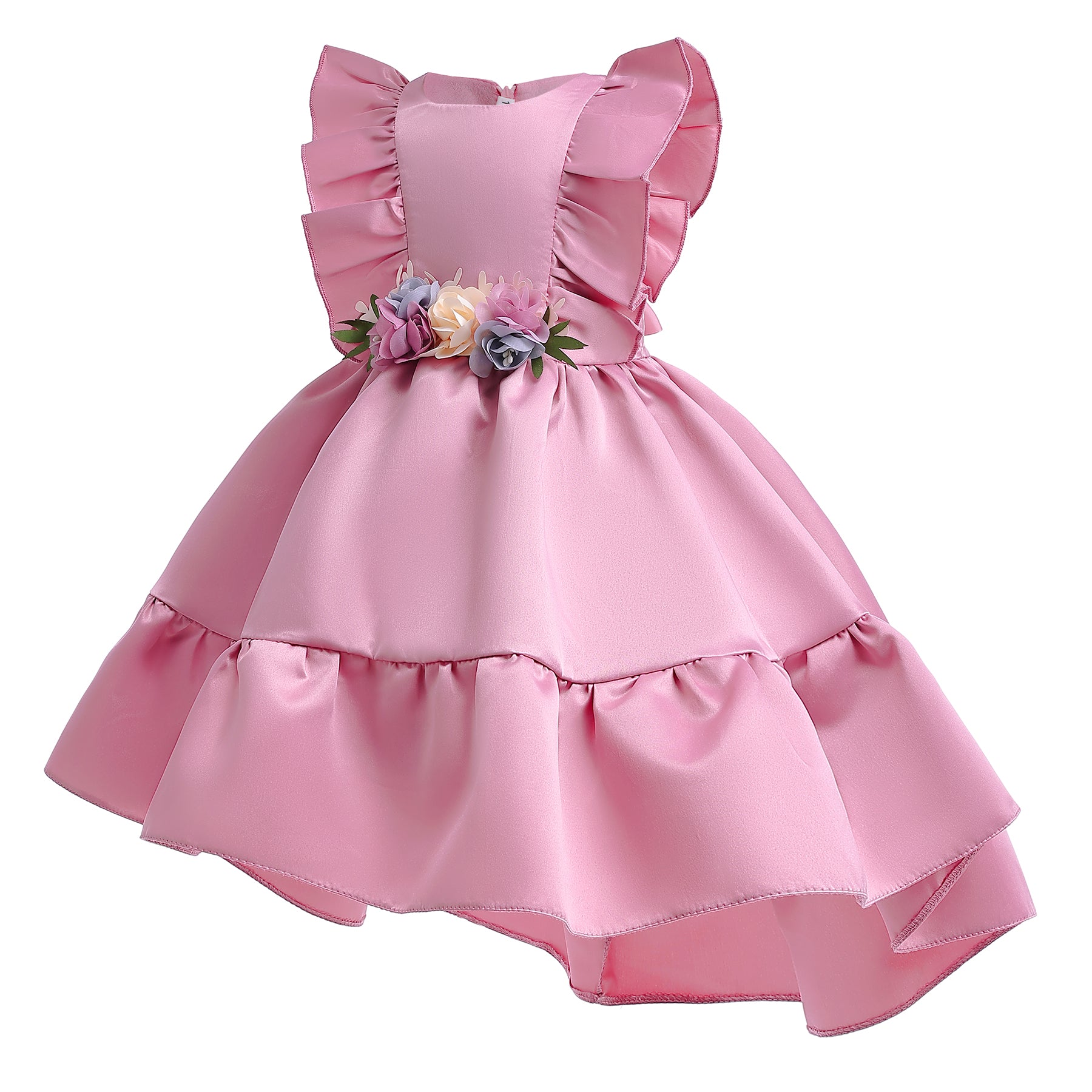 Girls Pink Ruffles Fit & Flare Cotton Dress