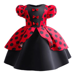 Black Girls Polka Dot Print Puff Sleeve Fit and Flare Dress