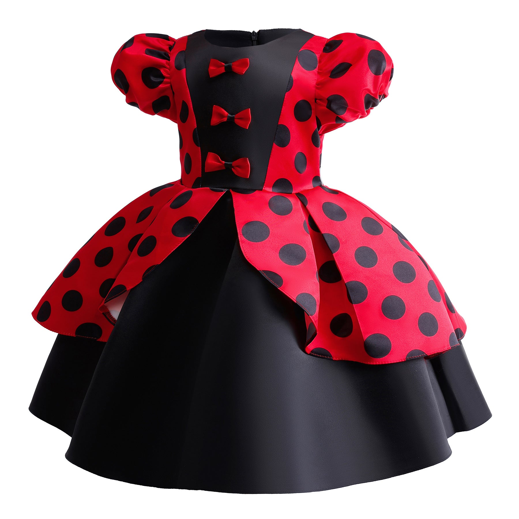 Black Girls Polka Dot Print Puff Sleeve Fit and Flare Dress