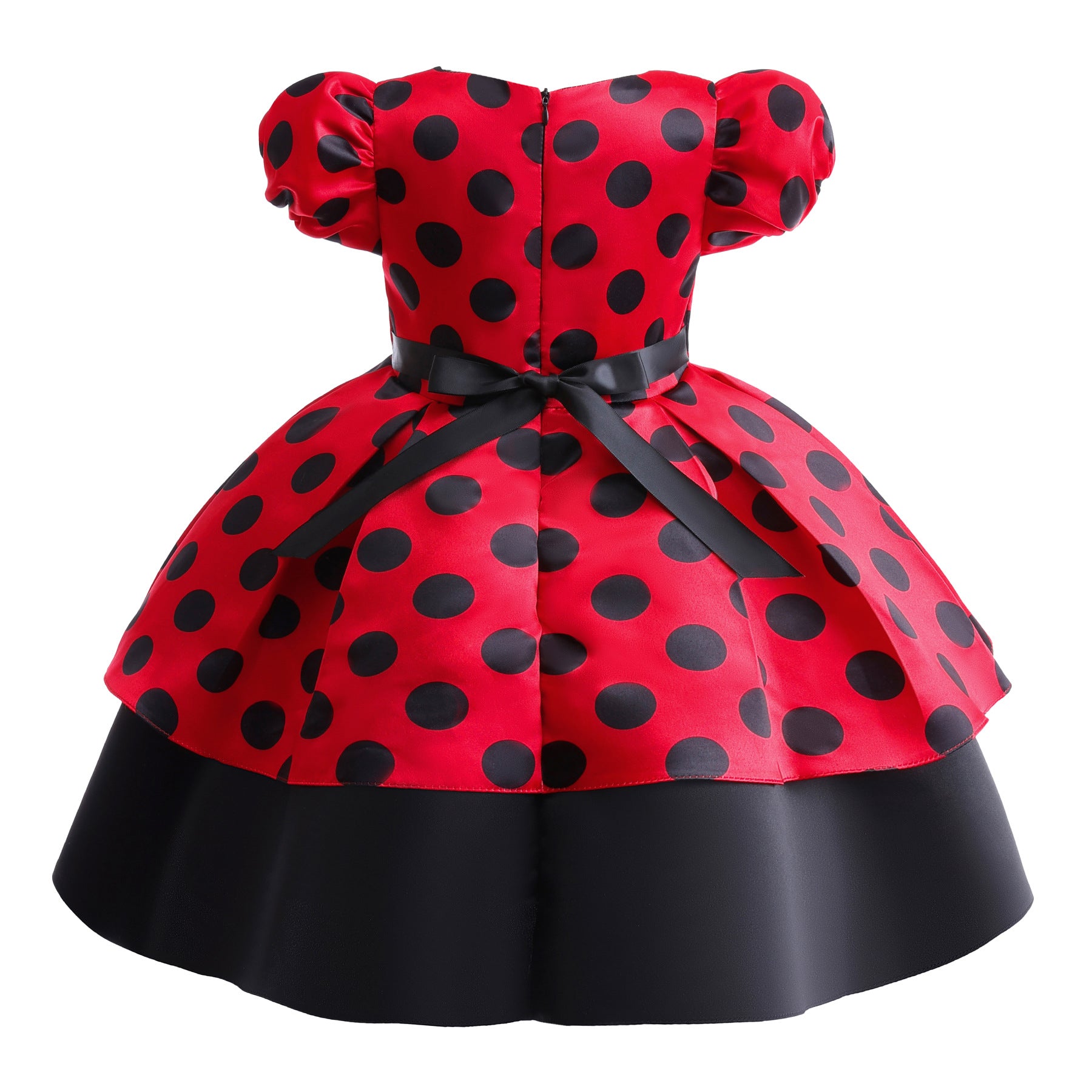 Black Girls Polka Dot Print Puff Sleeve Fit and Flare Dress