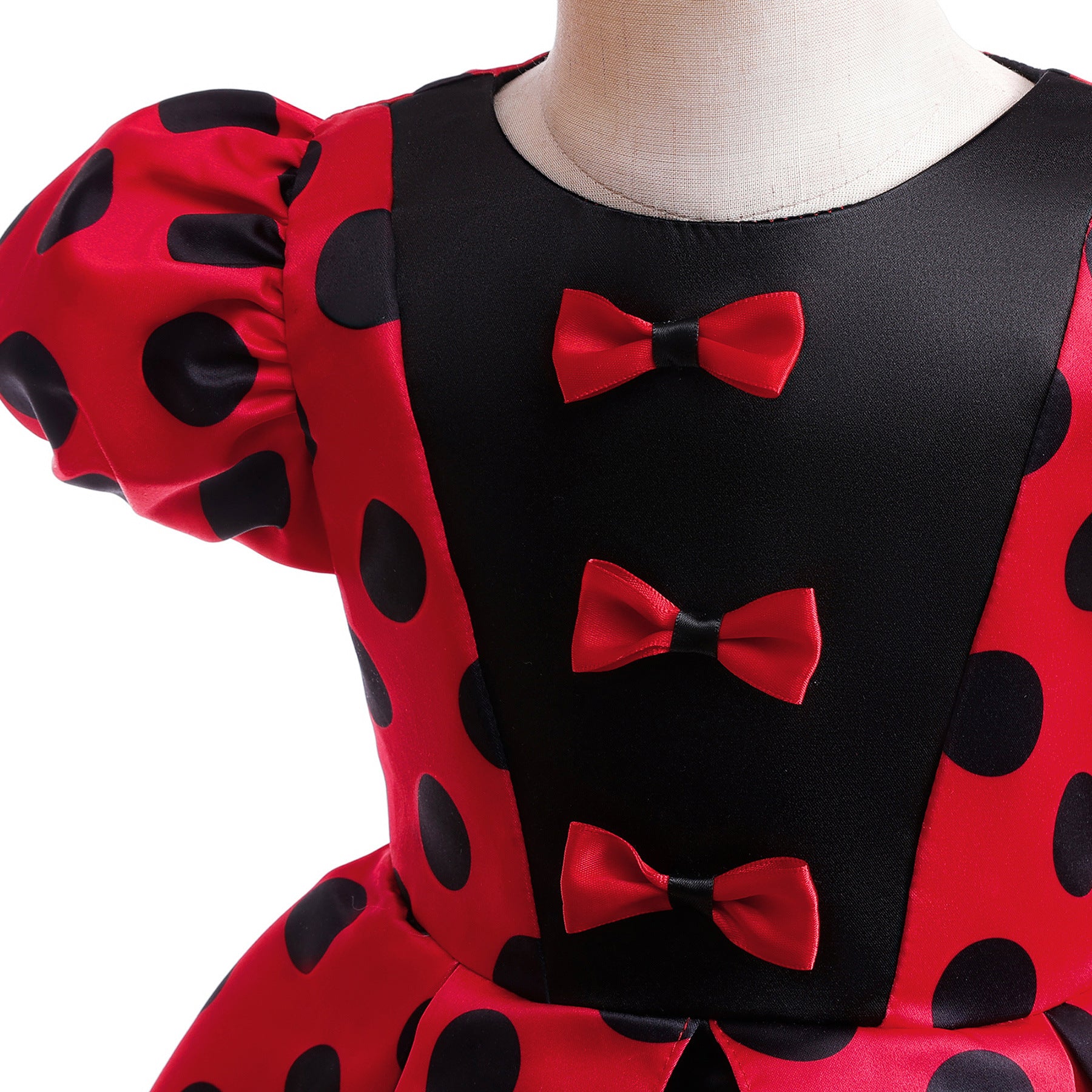 Black Girls Polka Dot Print Puff Sleeve Fit and Flare Dress