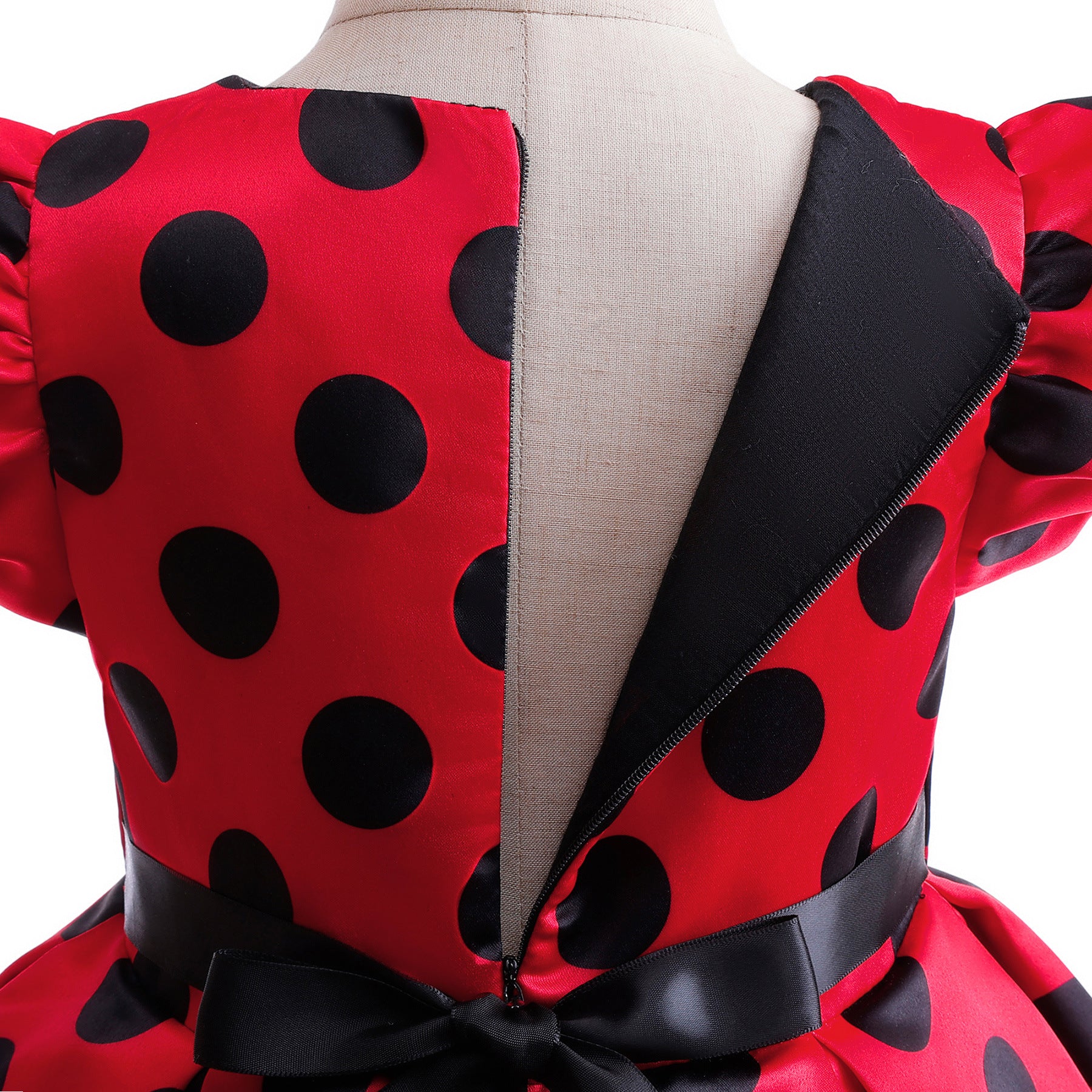 Black Girls Polka Dot Print Puff Sleeve Fit and Flare Dress