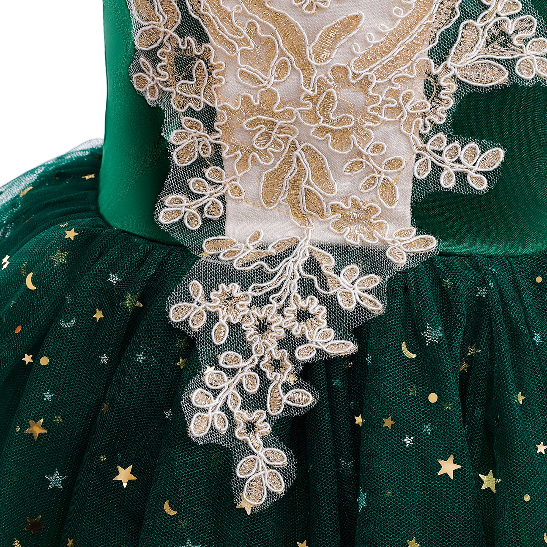 Girls Green Floral Embroidered Sweetheart Neck Fit & Flare Dress