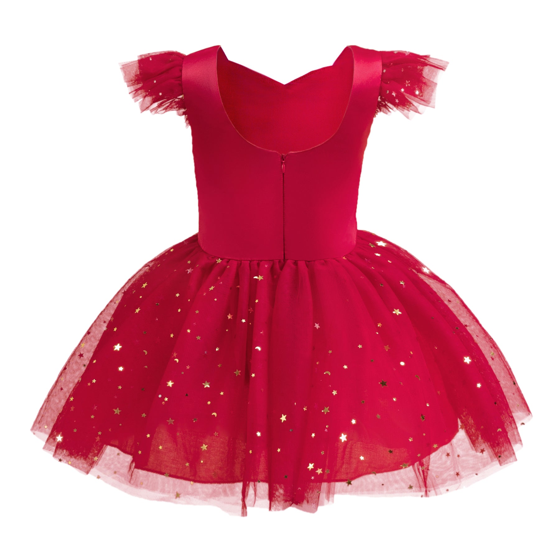 Girls Red Floral Embellished Gathered Detailed Fit & Flare Dress