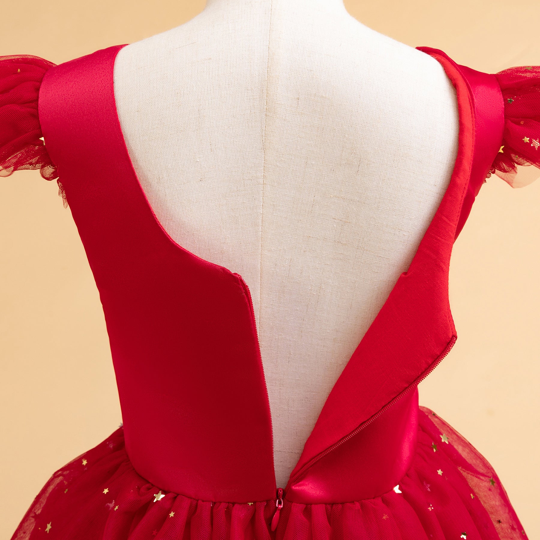 Girls Red Floral Embellished Gathered Detailed Fit & Flare Dress
