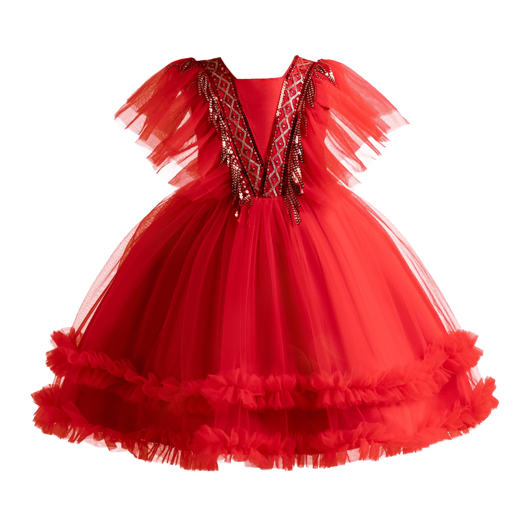 Red Ruffled Balloon Mini Dress