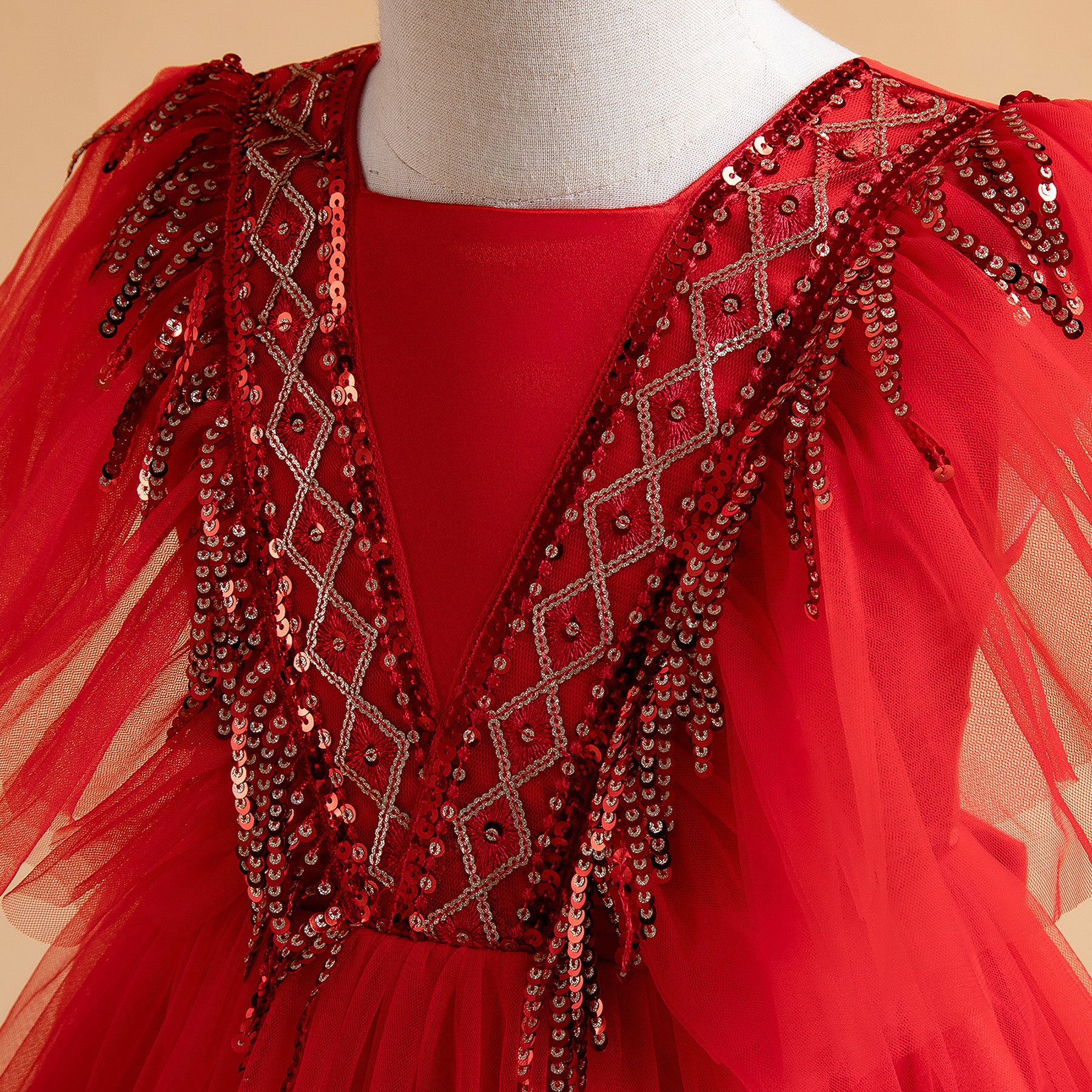 Red Ruffled Balloon Mini Dress