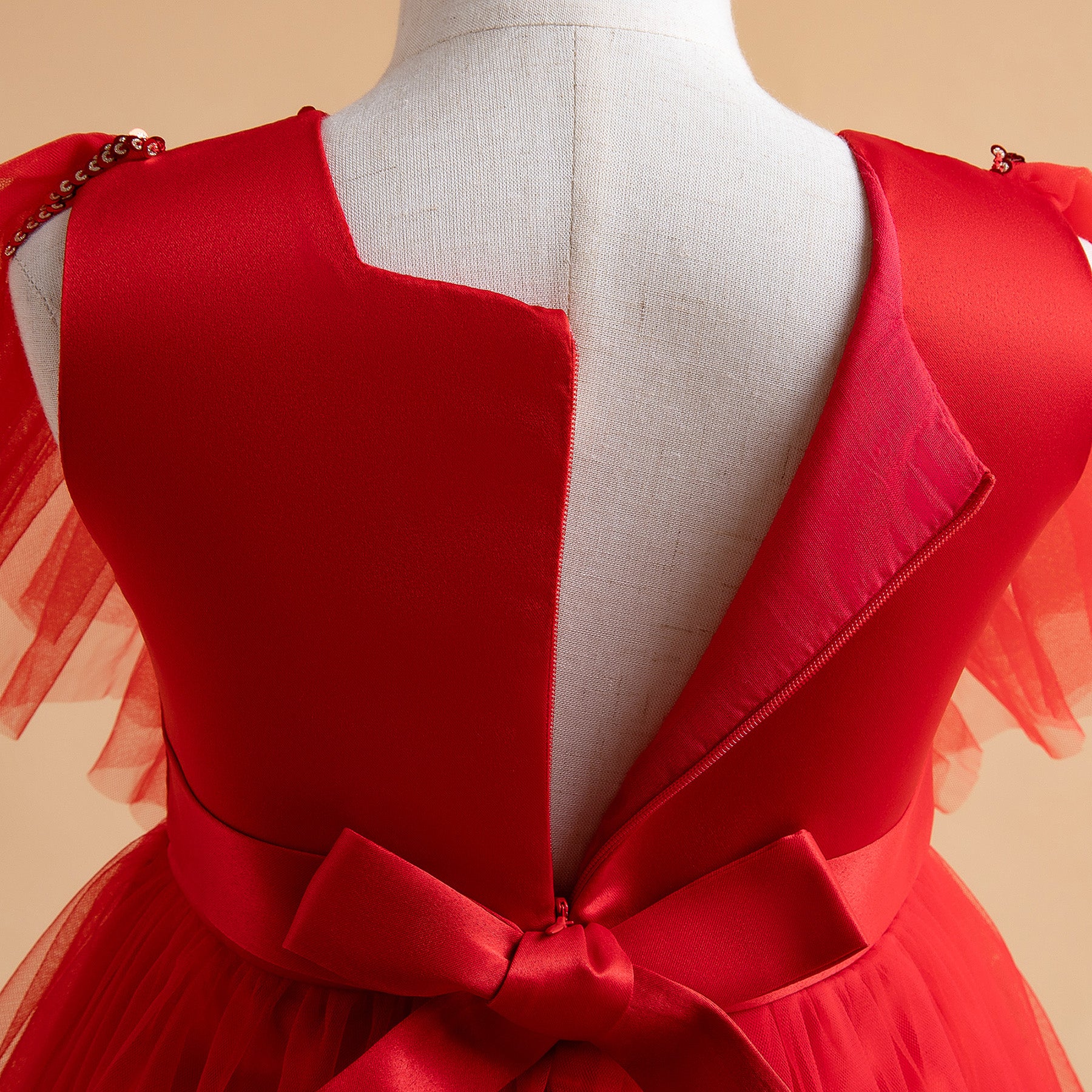 Red Ruffled Balloon Mini Dress