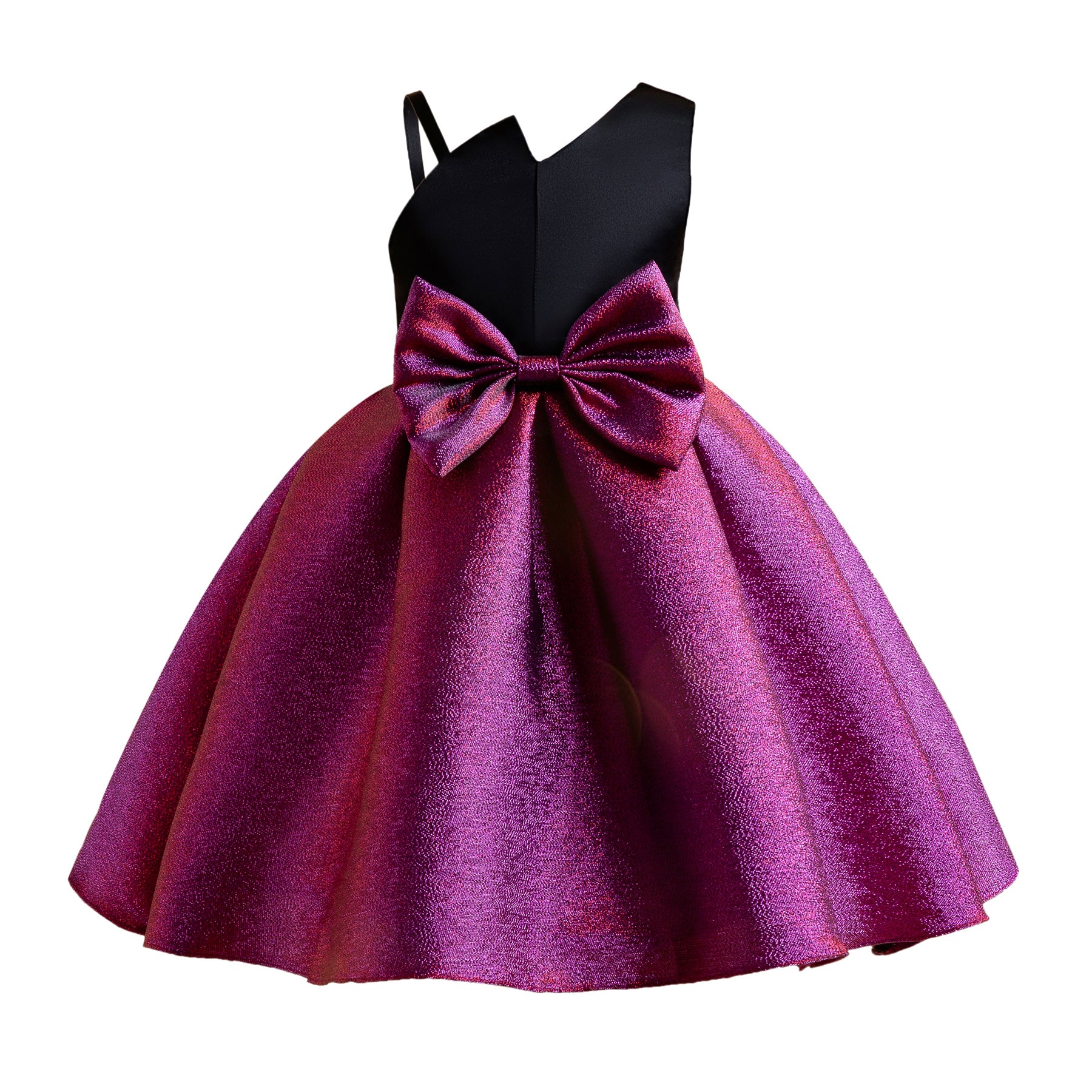 Girls Purple One Shoulder Shoulder Straps Bow Detail Fit & Flare Dress