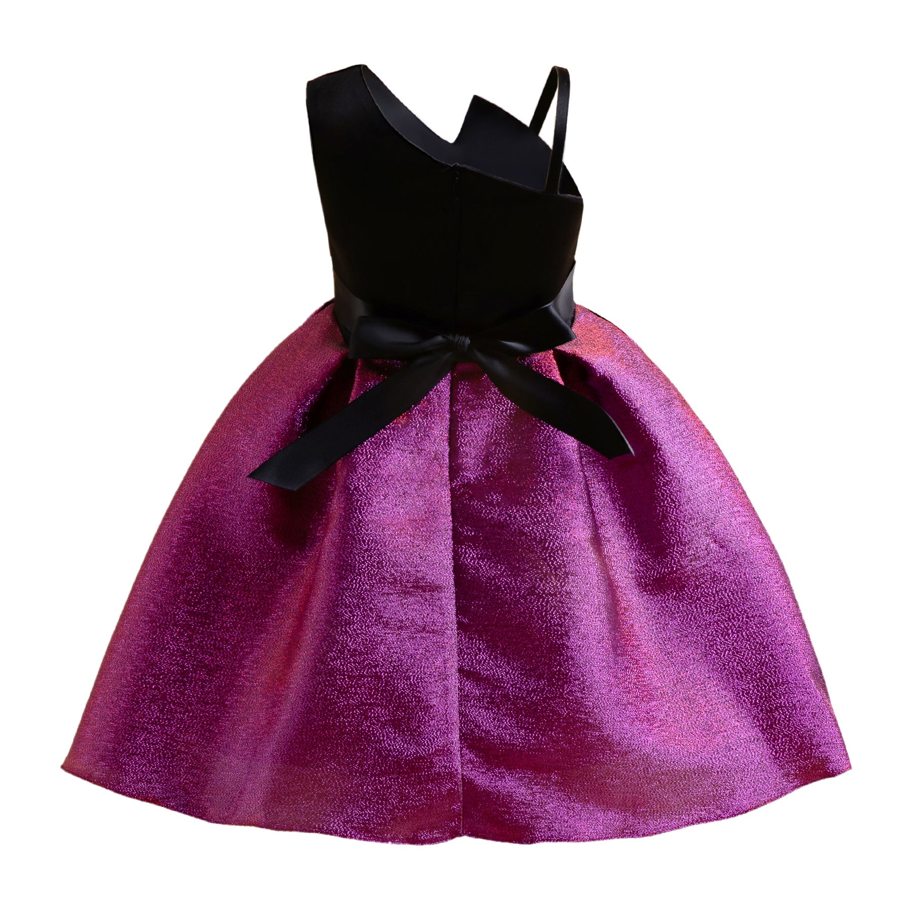 Girls Purple One Shoulder Shoulder Straps Bow Detail Fit & Flare Dress