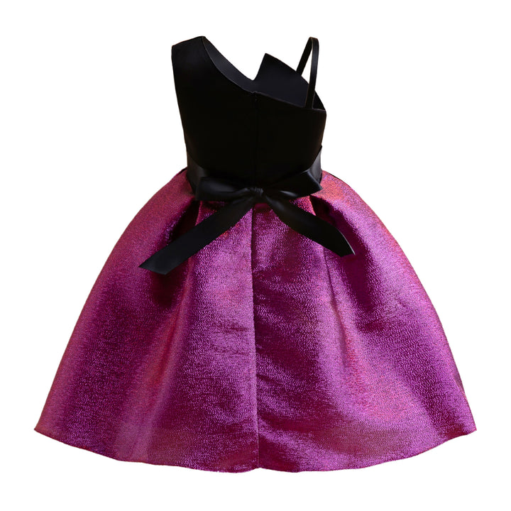 Girls Purple One Shoulder Shoulder Straps Bow Detail Fit & Flare Dress