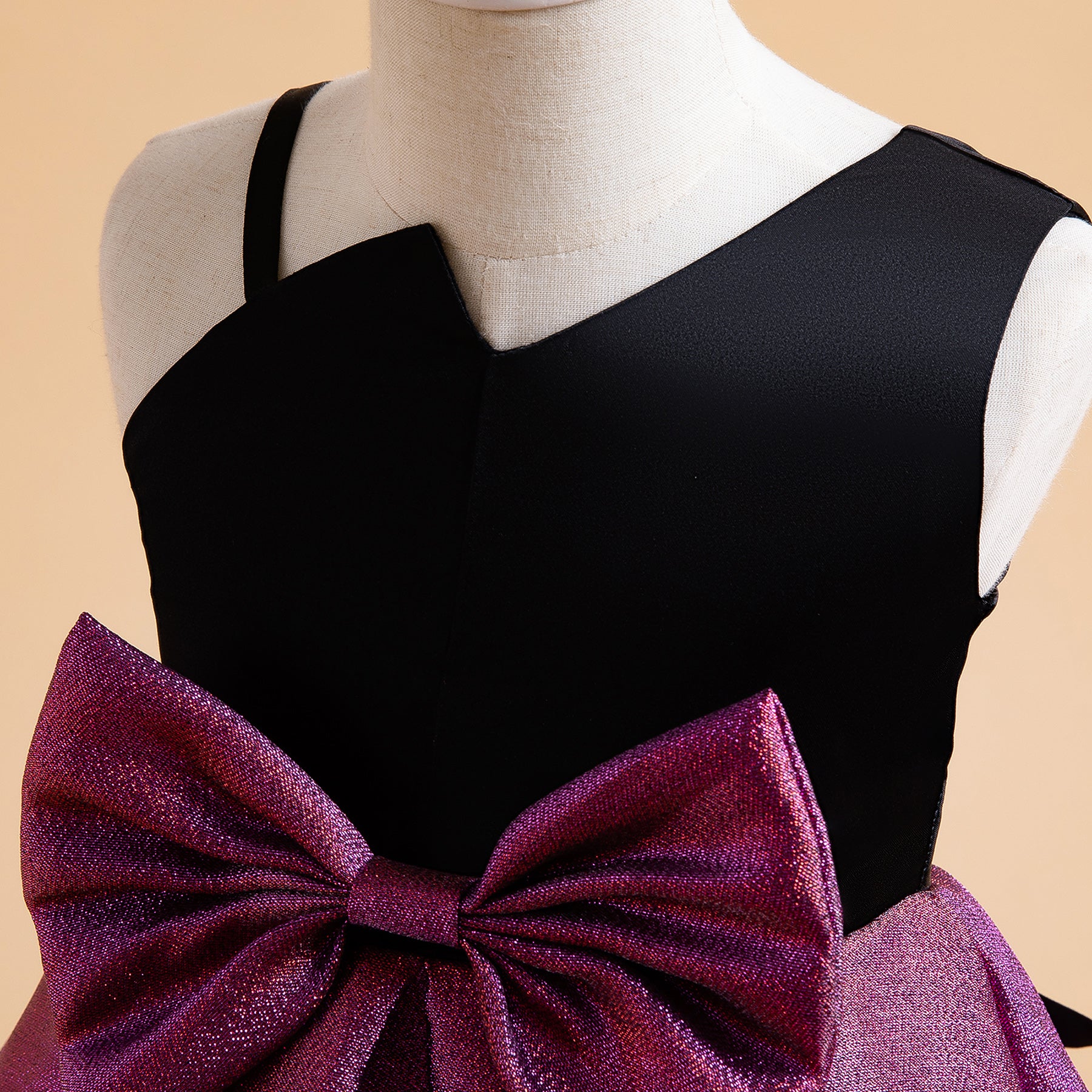 Girls Purple One Shoulder Shoulder Straps Bow Detail Fit & Flare Dress