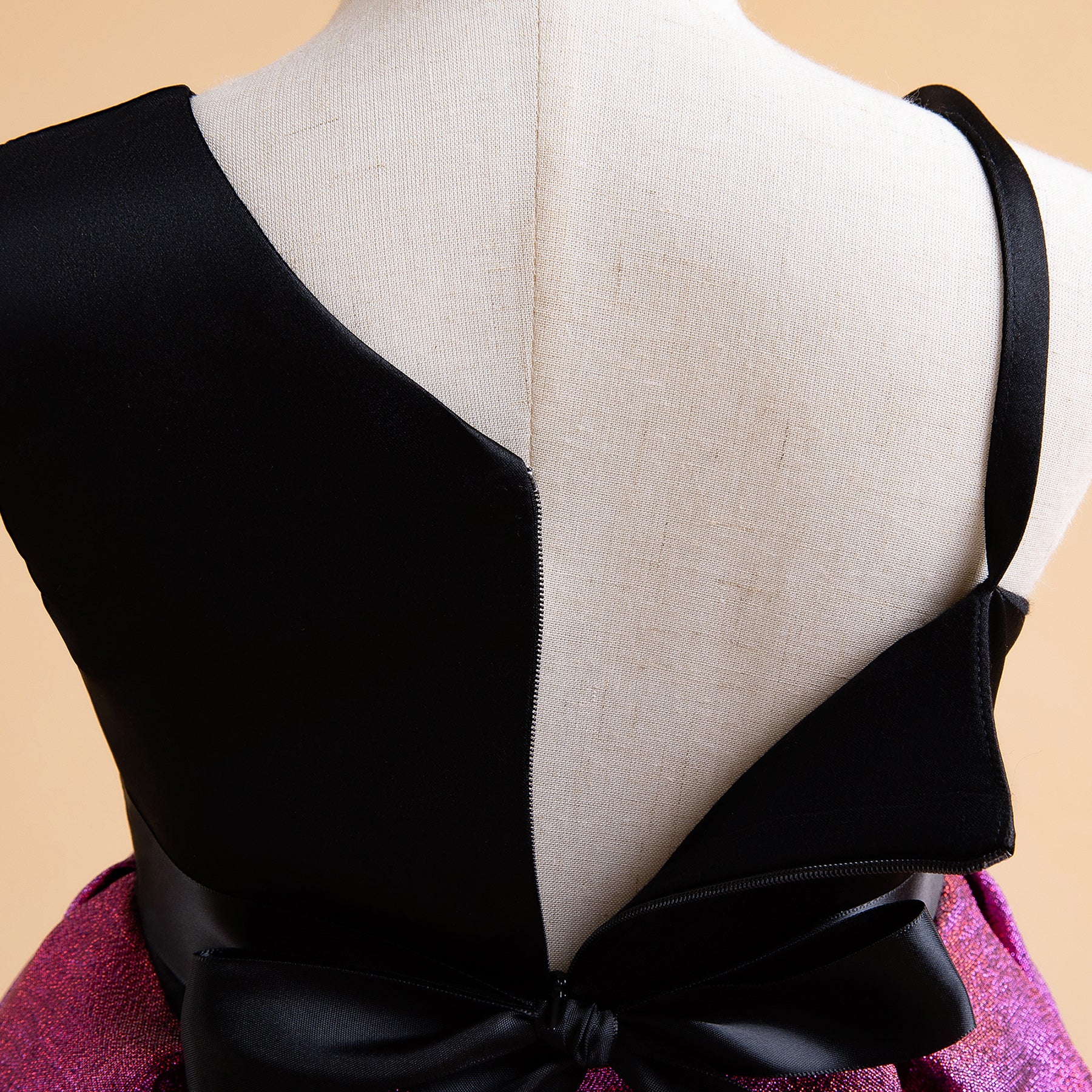 Girls Purple One Shoulder Shoulder Straps Bow Detail Fit & Flare Dress