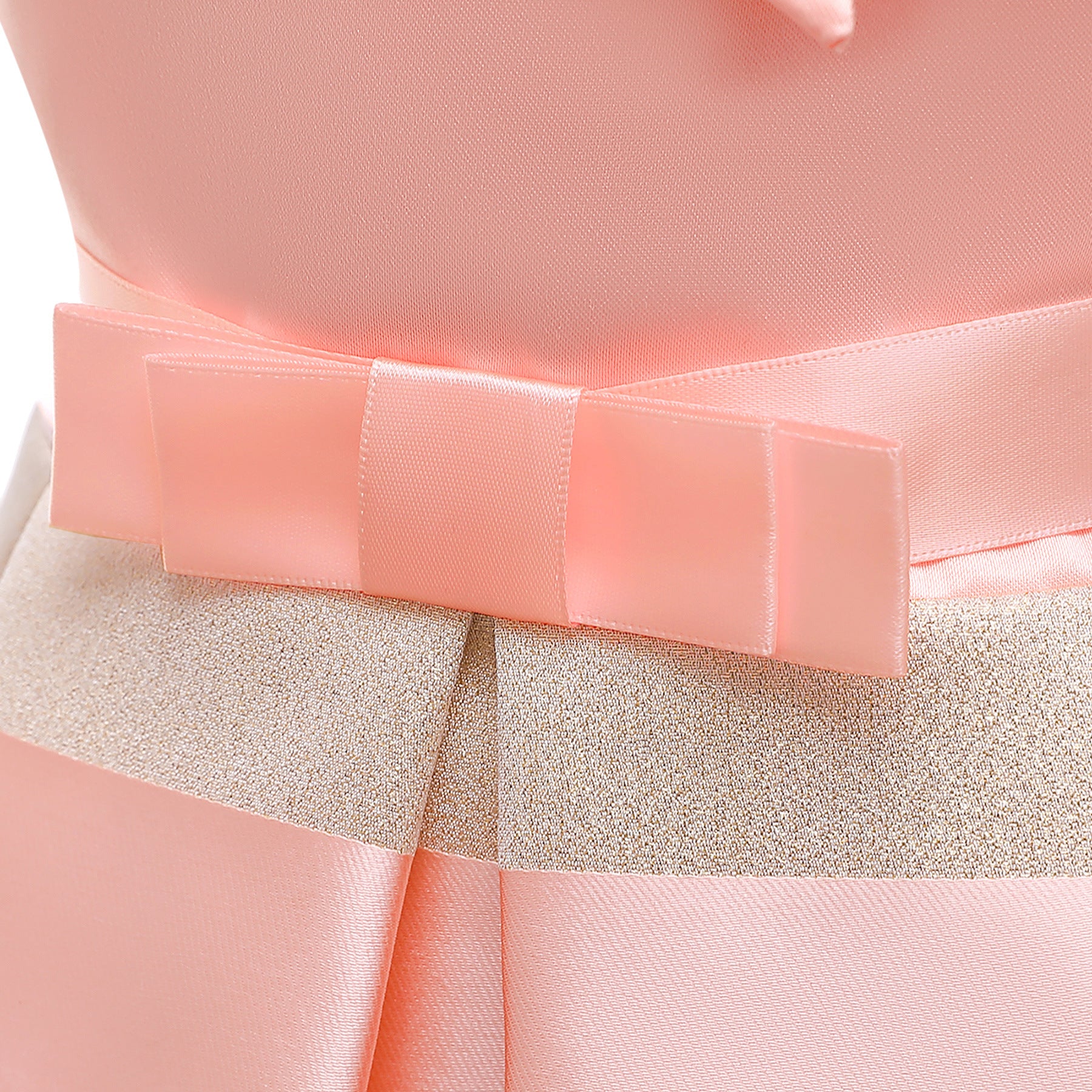 Girls Pink Striped Shoulder Straps Bow Party Balloon Maxi Dress