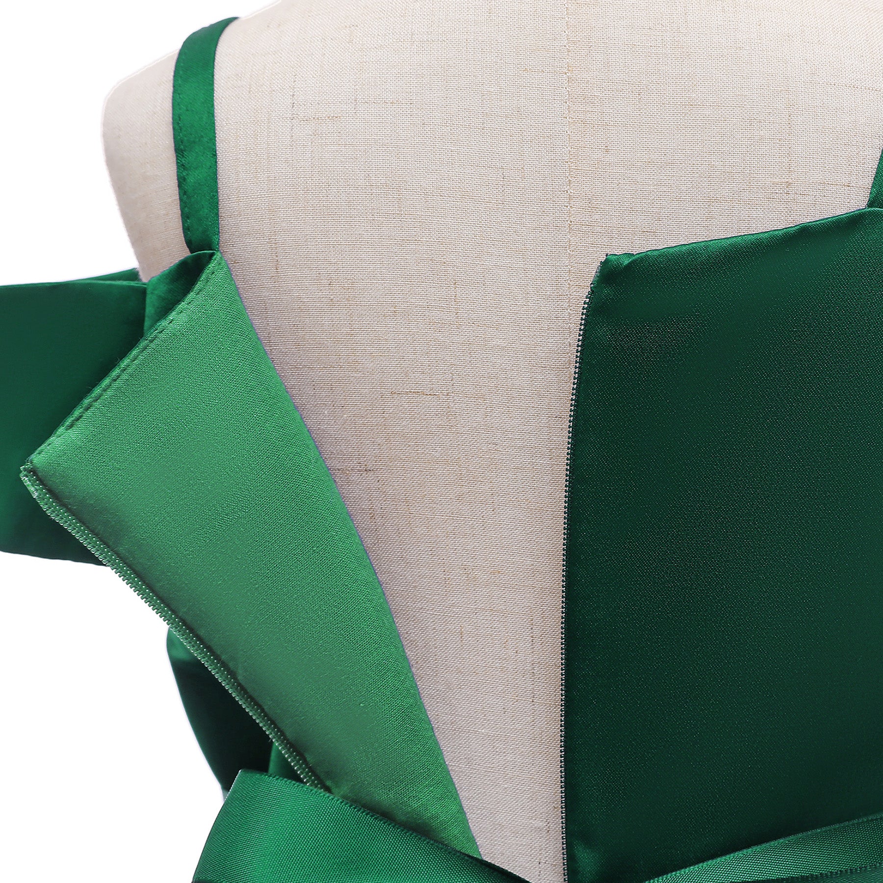 Green & White Striped Shoulder Straps Balloon Dress
