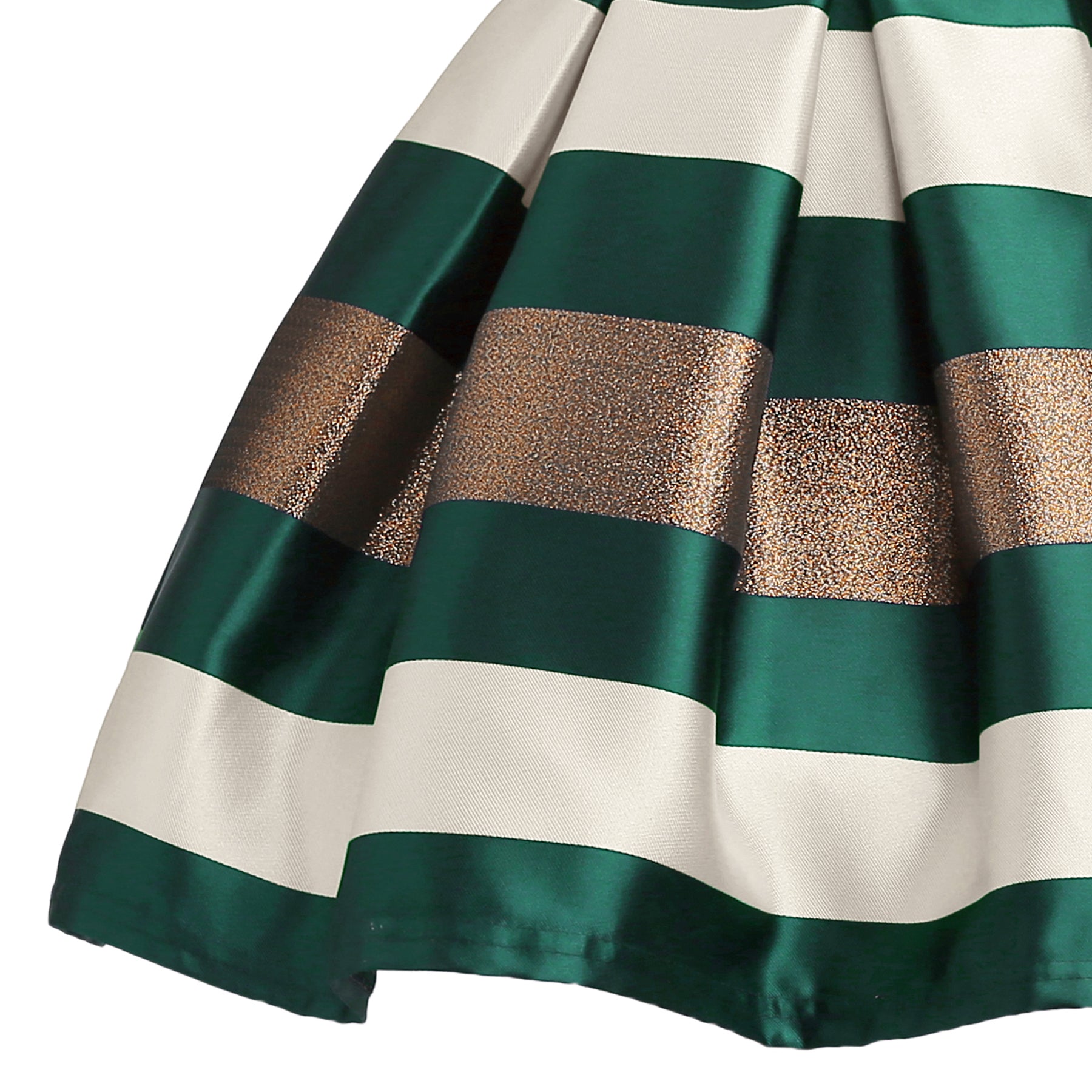 Green & White Striped Shoulder Straps Balloon Dress