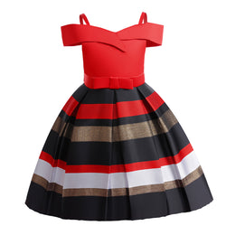 Girls Red Striped Fit & Flare Cotton Dress