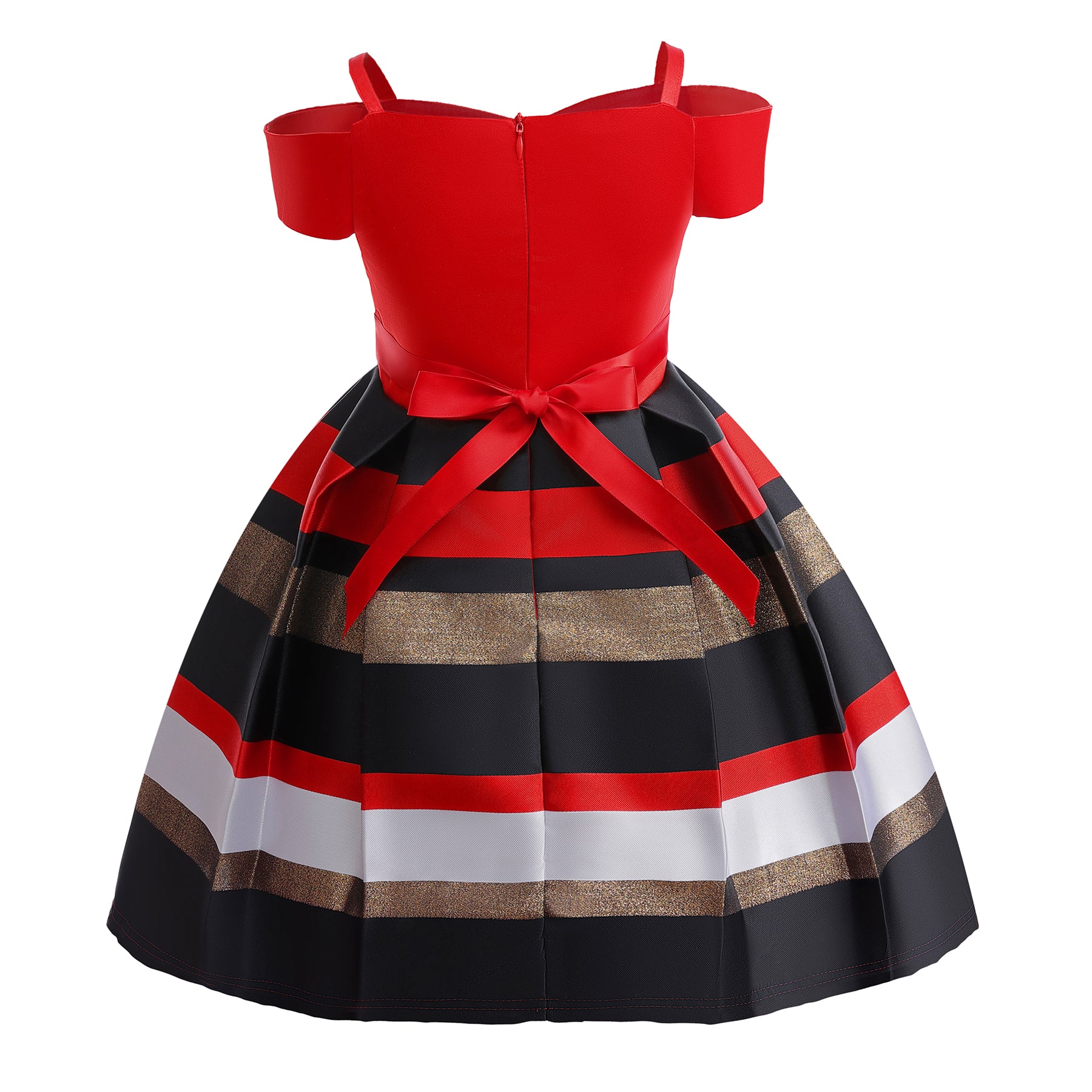 Girls Red Striped Fit & Flare Cotton Dress