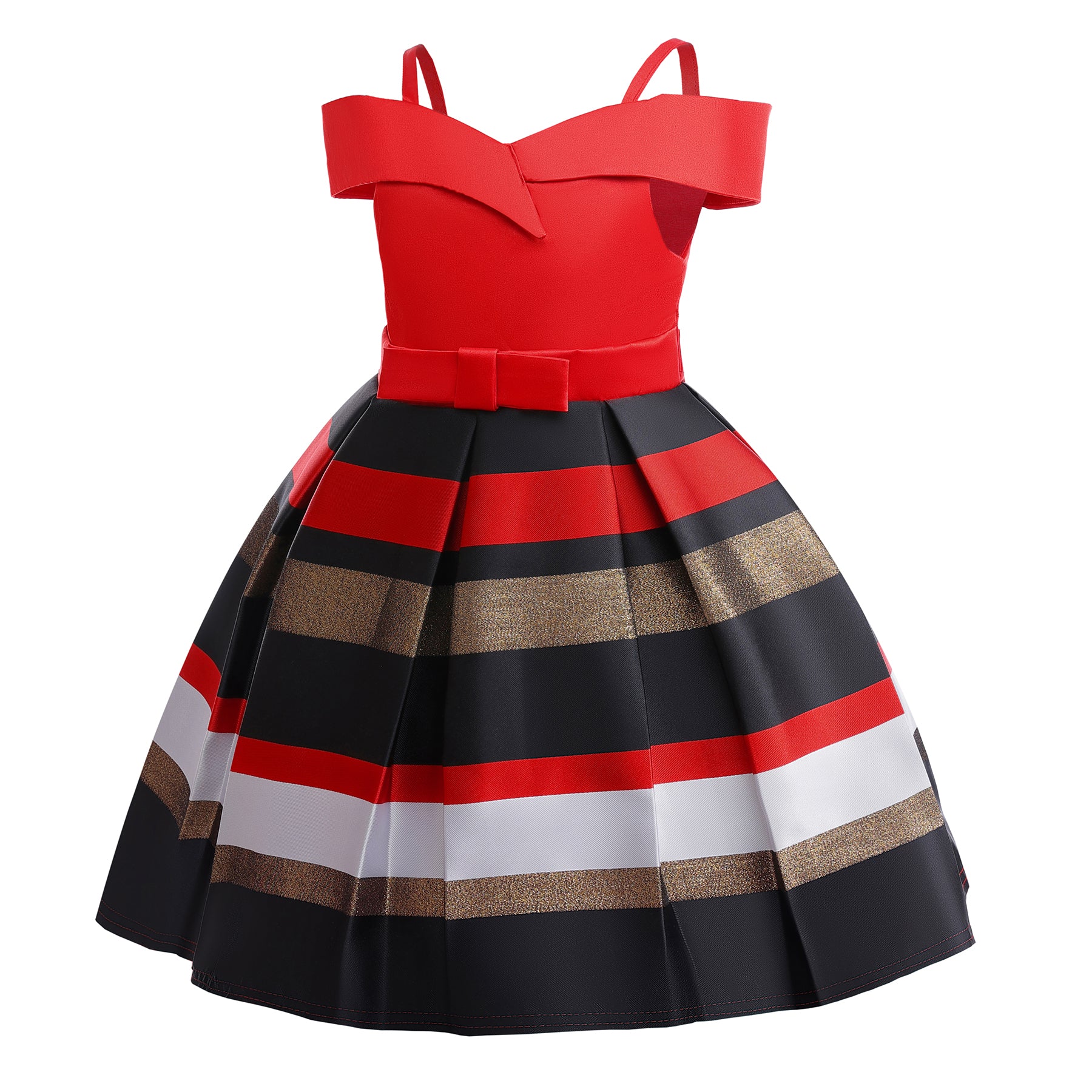 Girls Red Striped Fit & Flare Cotton Dress