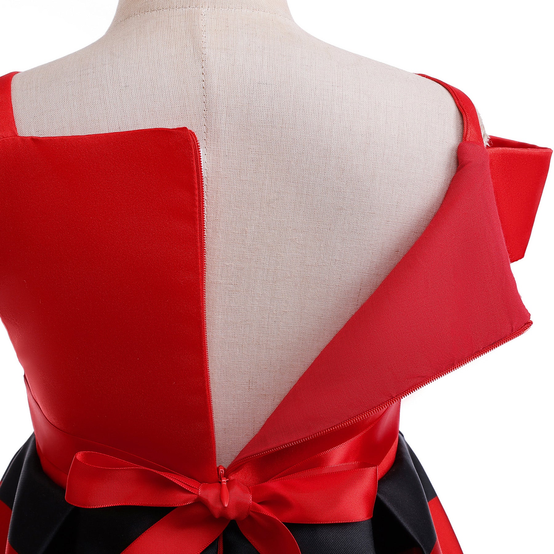 Girls Red Striped Fit & Flare Cotton Dress