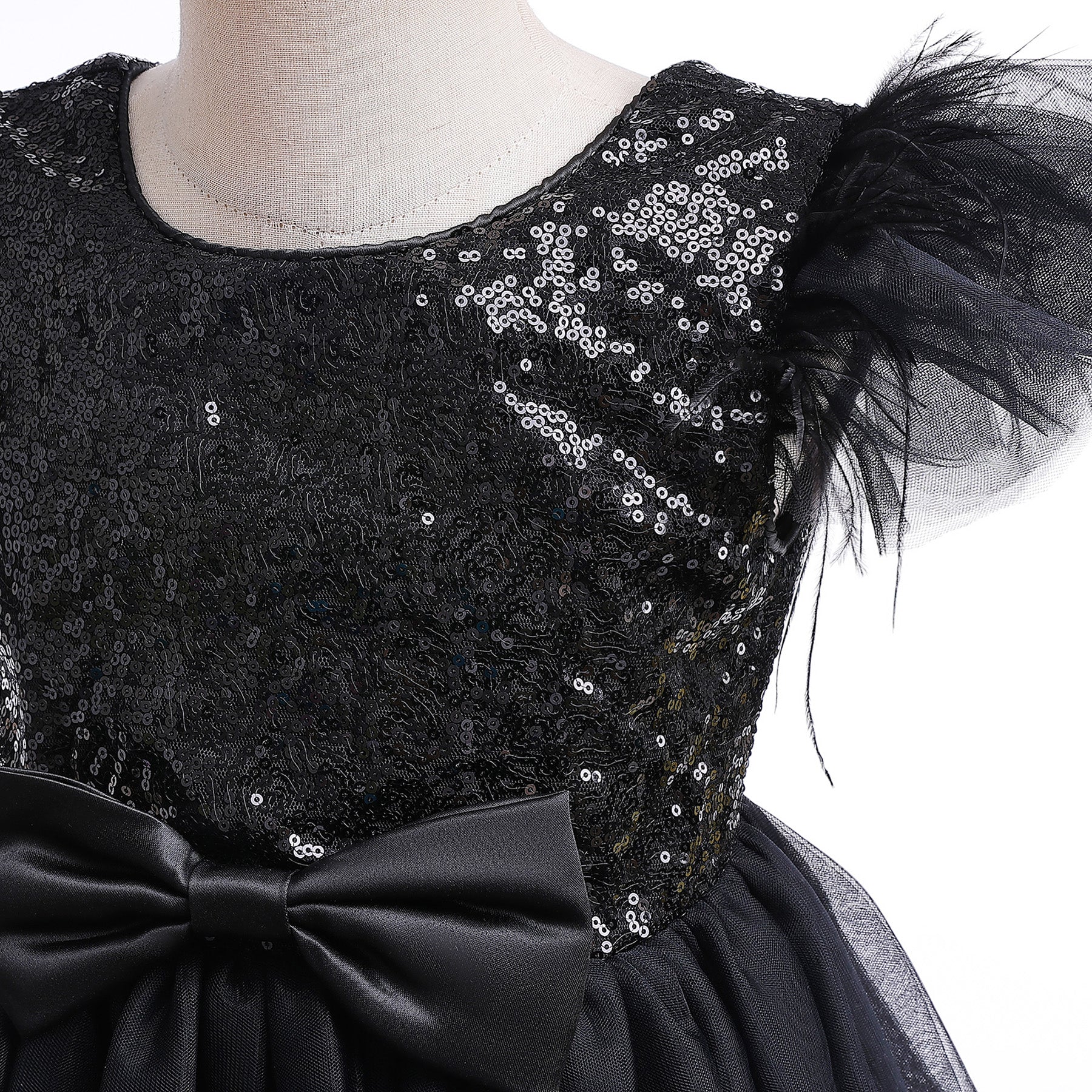 Black Embellished Round Neck Flutter Sleeves Fit & Flare Maxi Dress