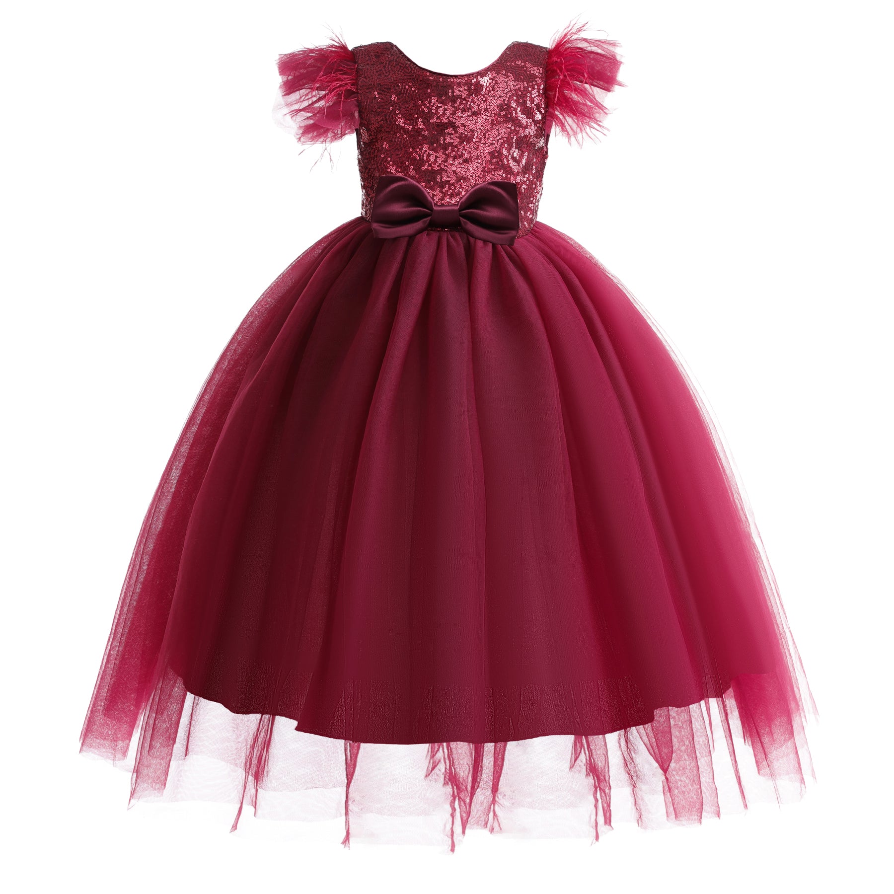 Girls Red Embellished Bow Detailed Maxi Gown Dress