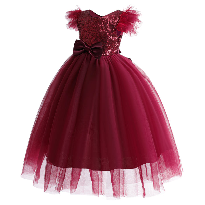 Girls Red Embellished Bow Detailed Maxi Gown Dress