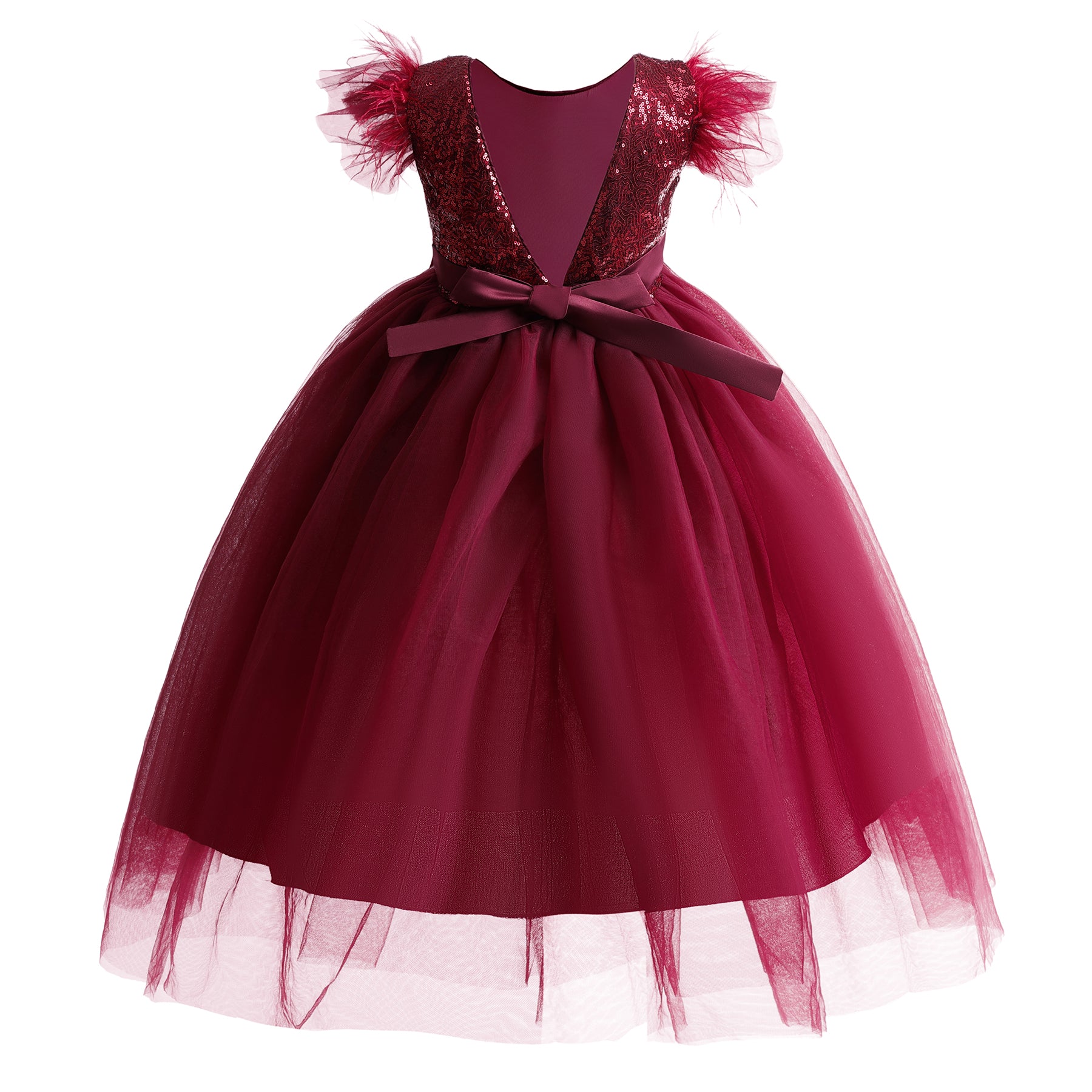 Girls Red Embellished Bow Detailed Maxi Gown Dress