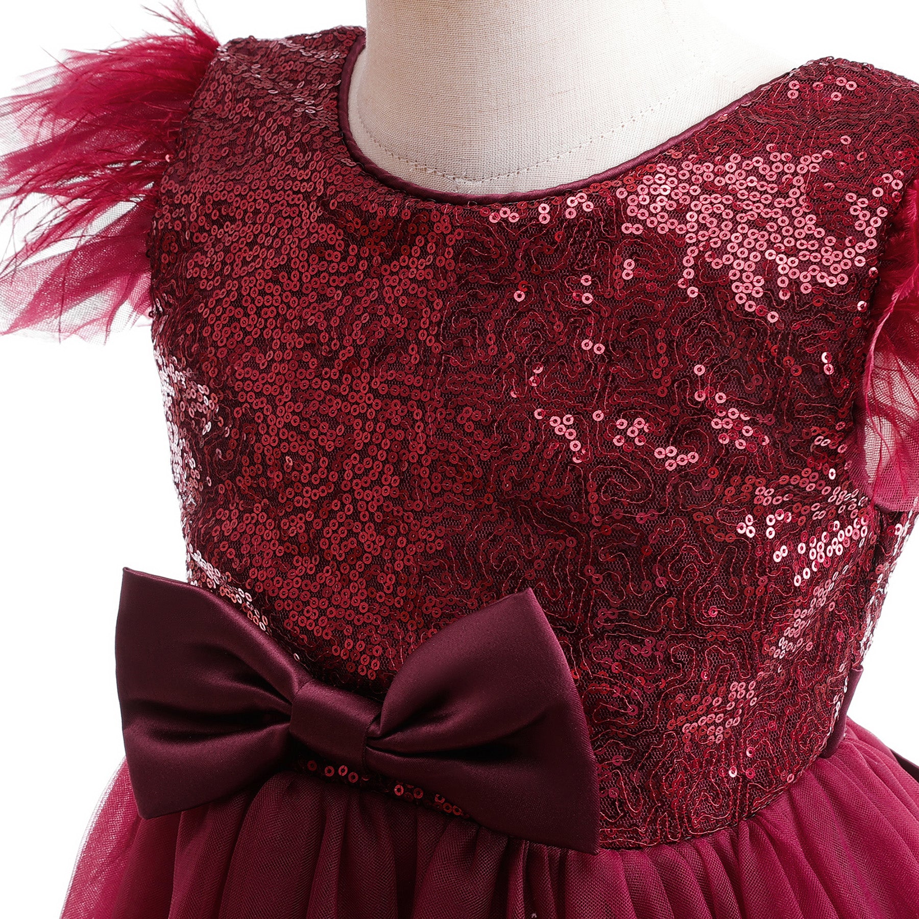 Girls Red Embellished Bow Detailed Maxi Gown Dress