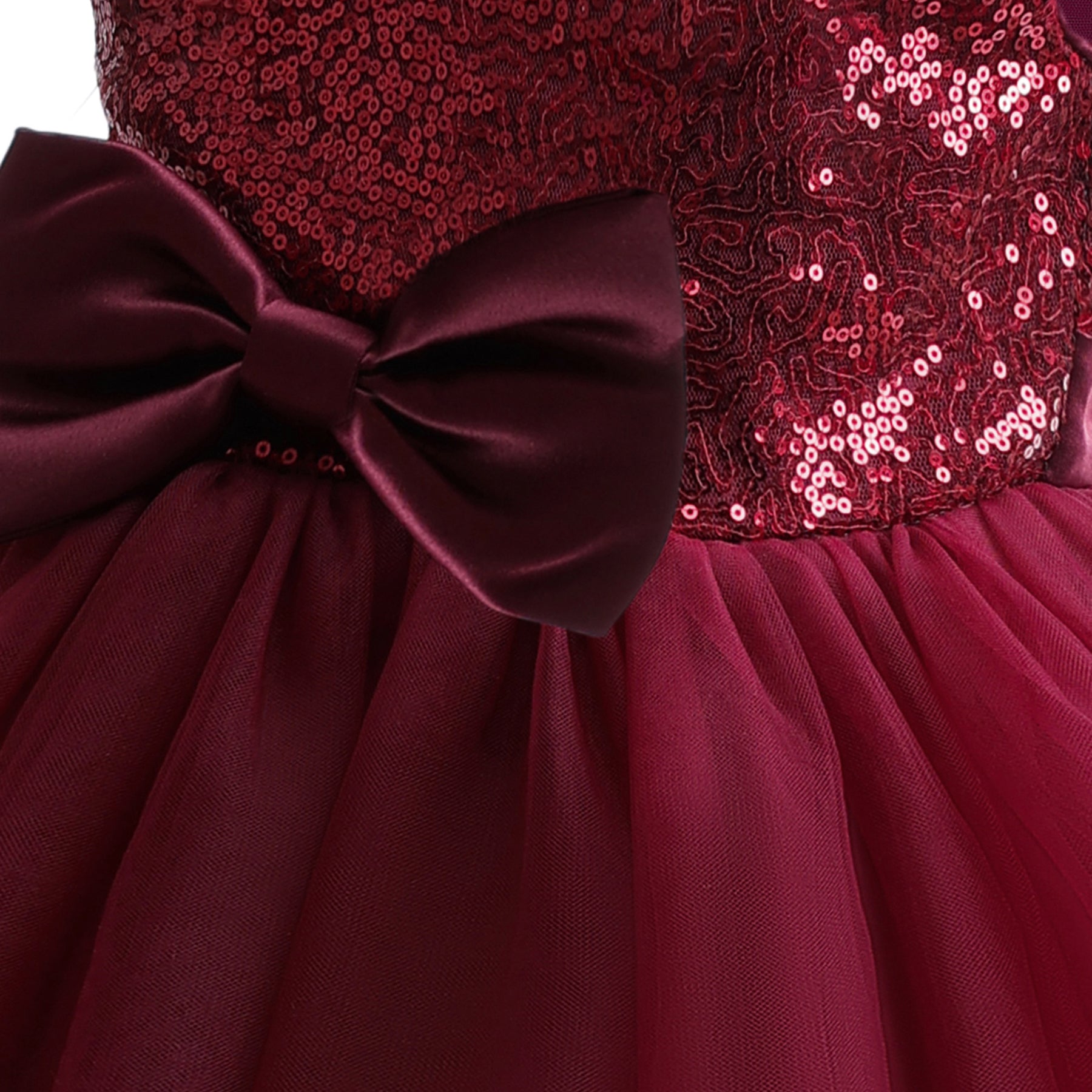 Girls Red Embellished Bow Detailed Maxi Gown Dress