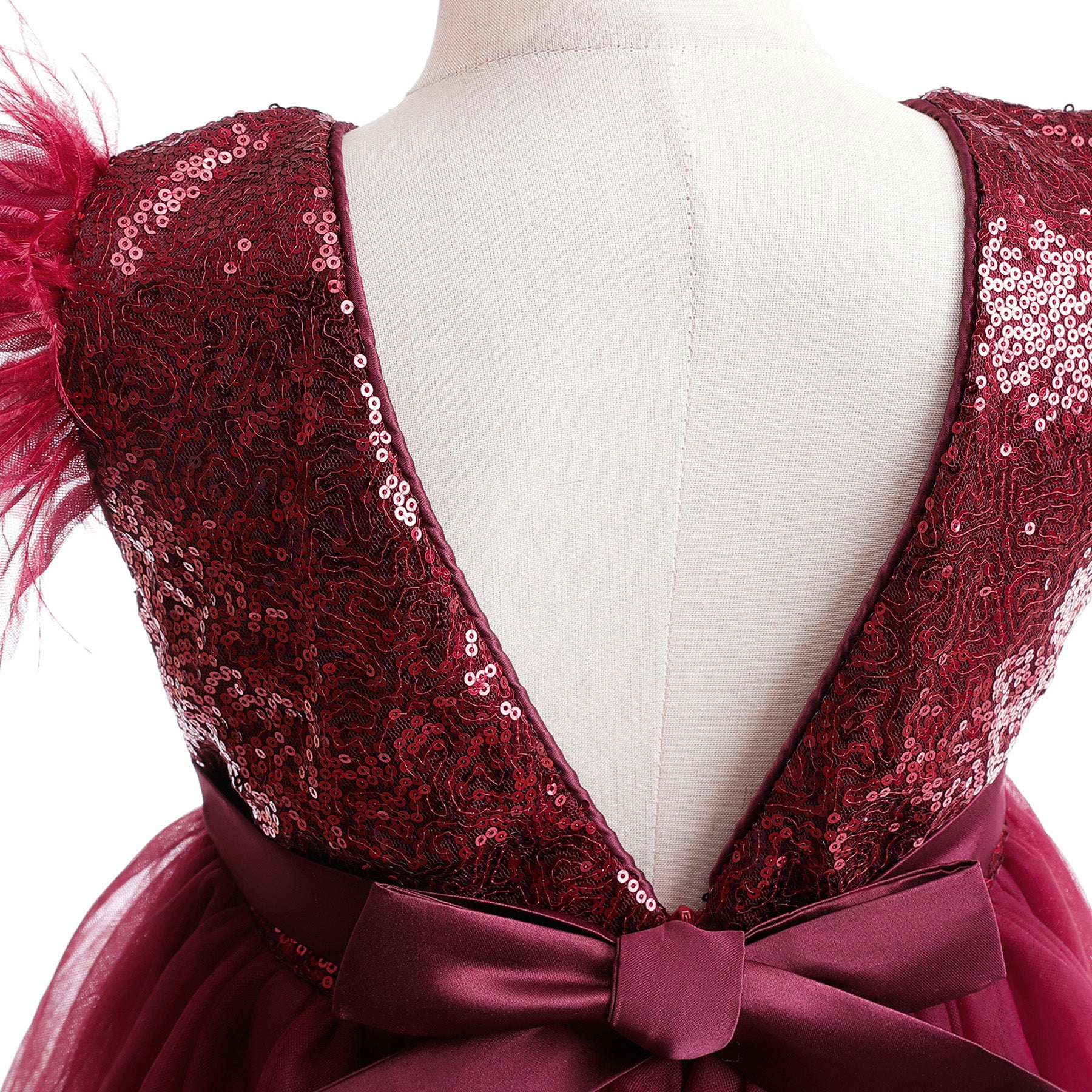 Girls Red Embellished Bow Detailed Maxi Gown Dress