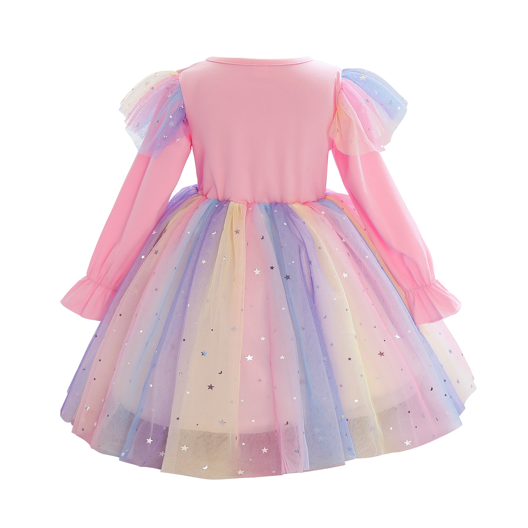 Girls Pink Embellished Ruffled Bell Sleeves Cotton Fit & Flare Dress