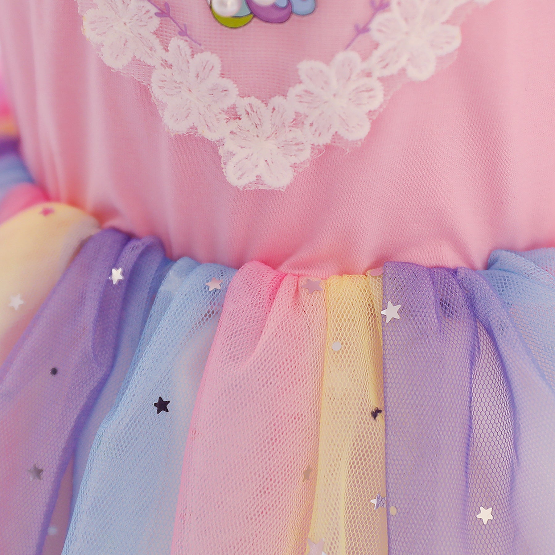 Girls Pink Embellished Ruffled Bell Sleeves Cotton Fit & Flare Dress