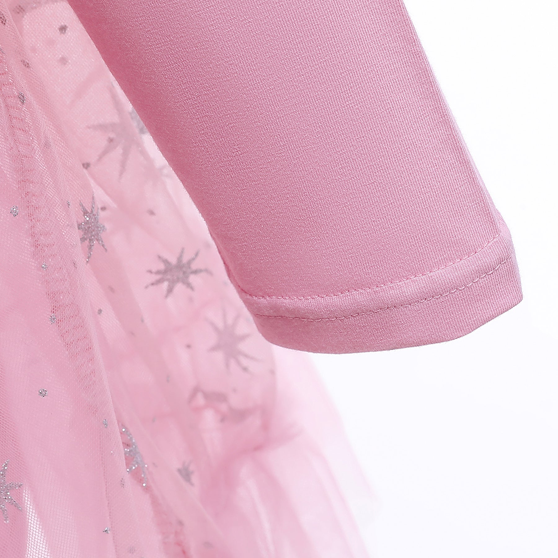 Girls Pink Self Design Ruffles Net A-Line Dress