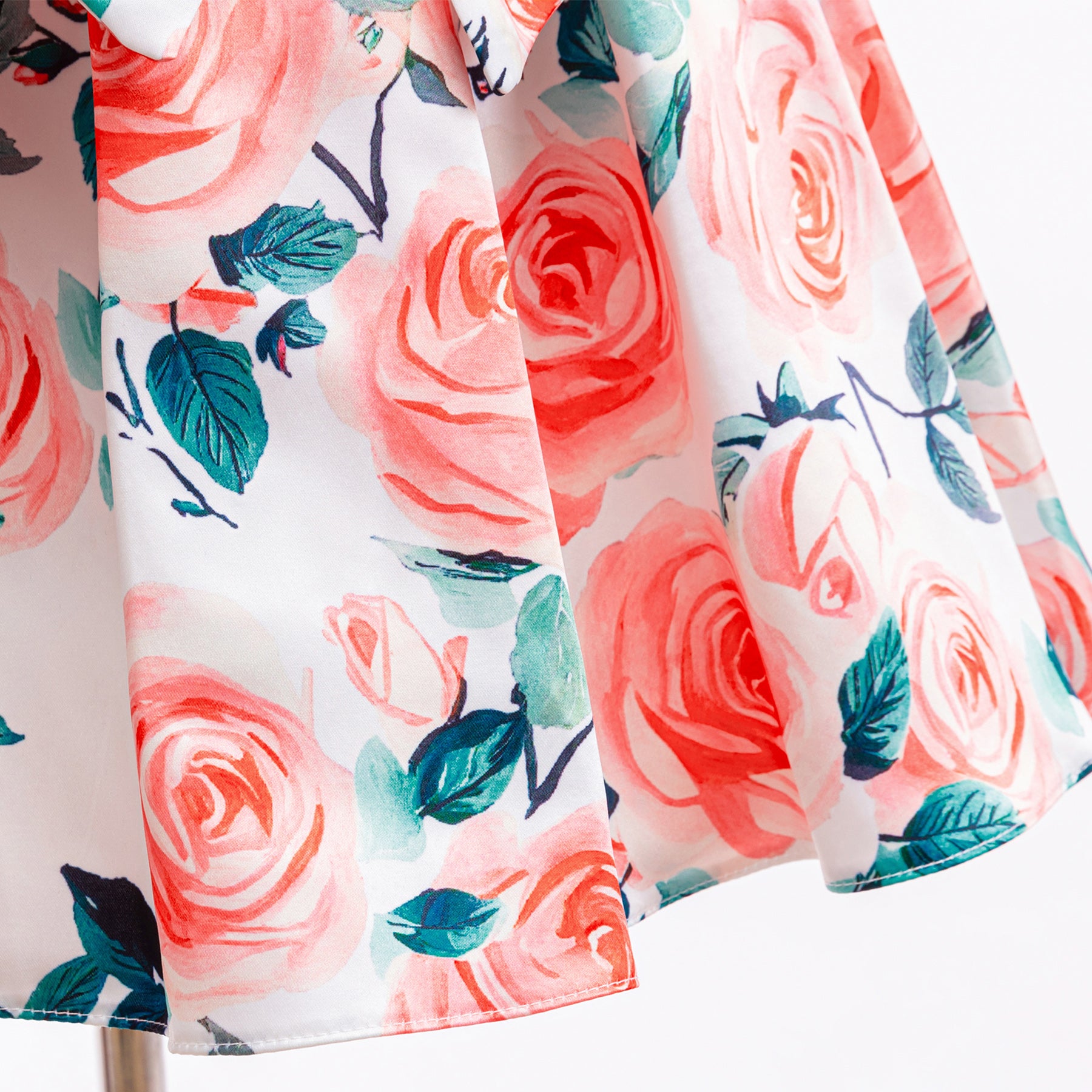 Girl Floral Print Puff Sleeves Bow Fit & Flare Midi Dress