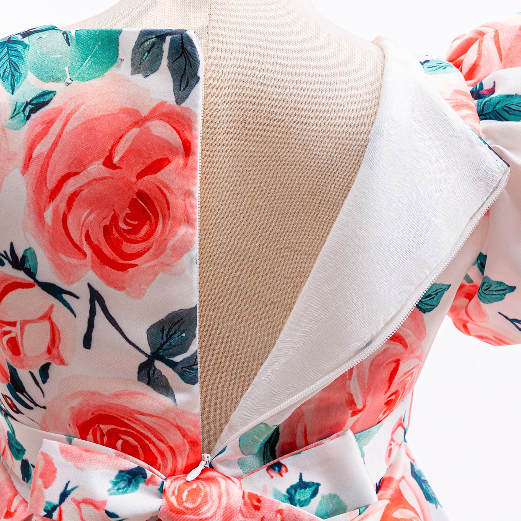 Girl Floral Print Puff Sleeves Bow Fit & Flare Midi Dress