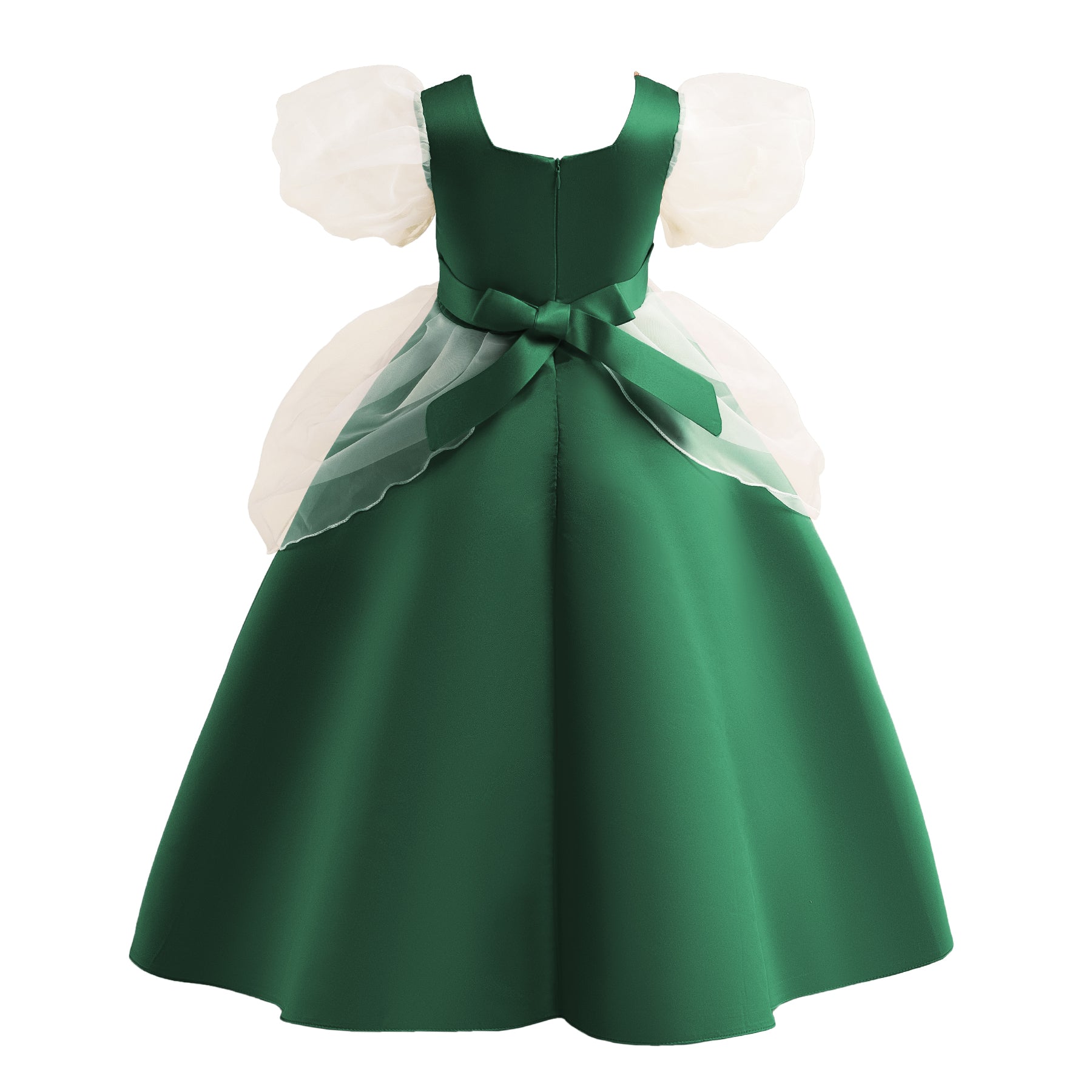 Girls Green Colourblocked Puff Sleeve Balloon Maxi Dress