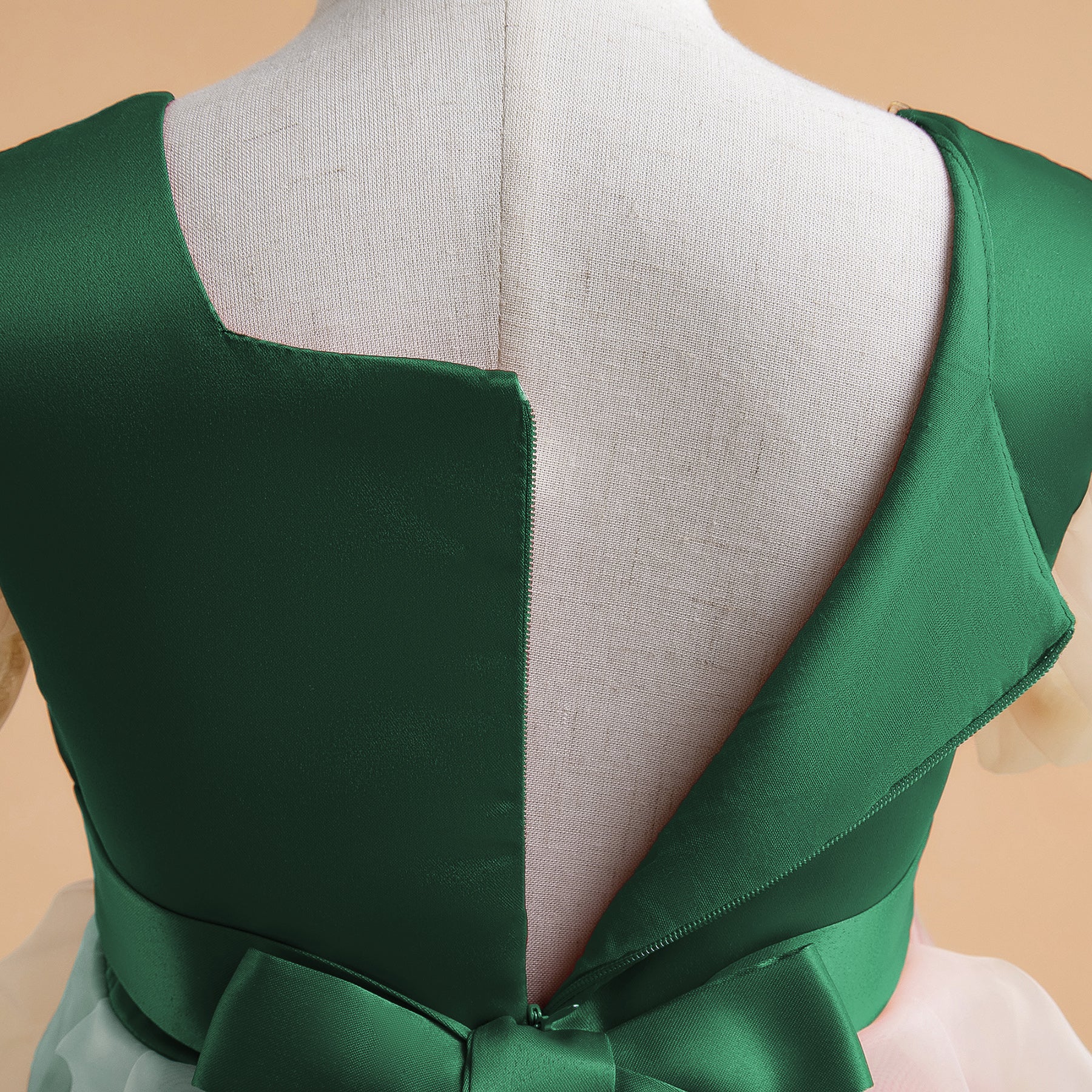 Girls Green Colourblocked Puff Sleeve Balloon Maxi Dress
