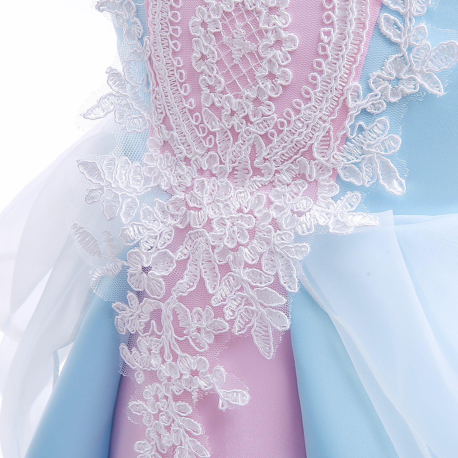 Blue & Pink Girls Ethnic Motifs Embroidered Fit & Flare Maxi Dress